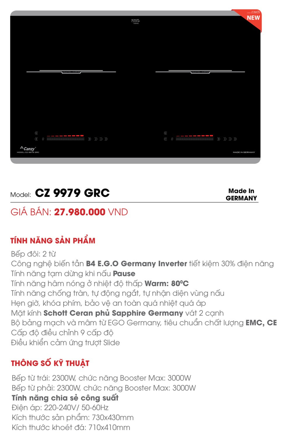 Bếp từ Canzy CZ 9979 GRC