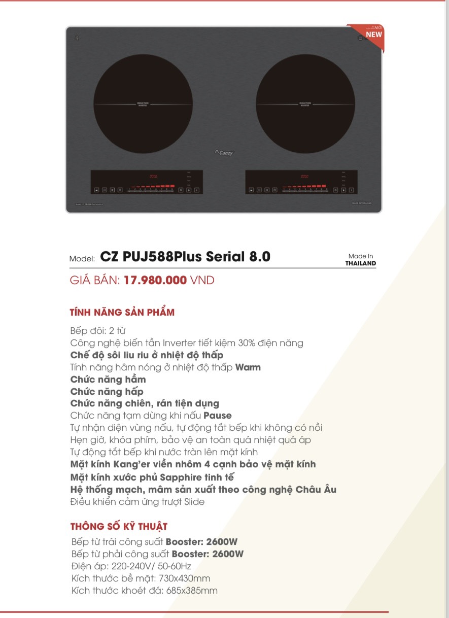 Bếp từ đôi  Canzy PUJ 588 Plus Serial 8.0