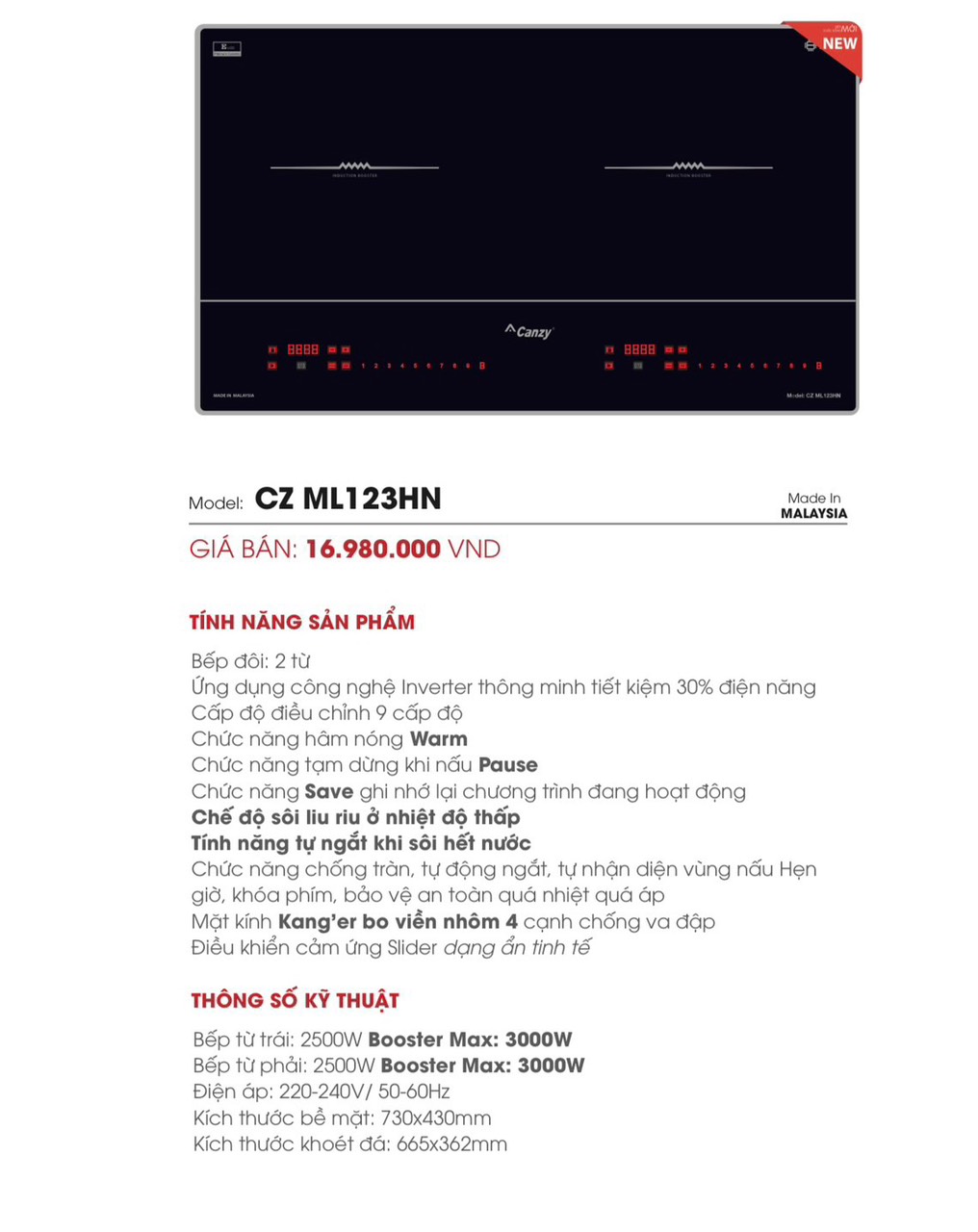 Bếp từ Canzy CZ ML123HN