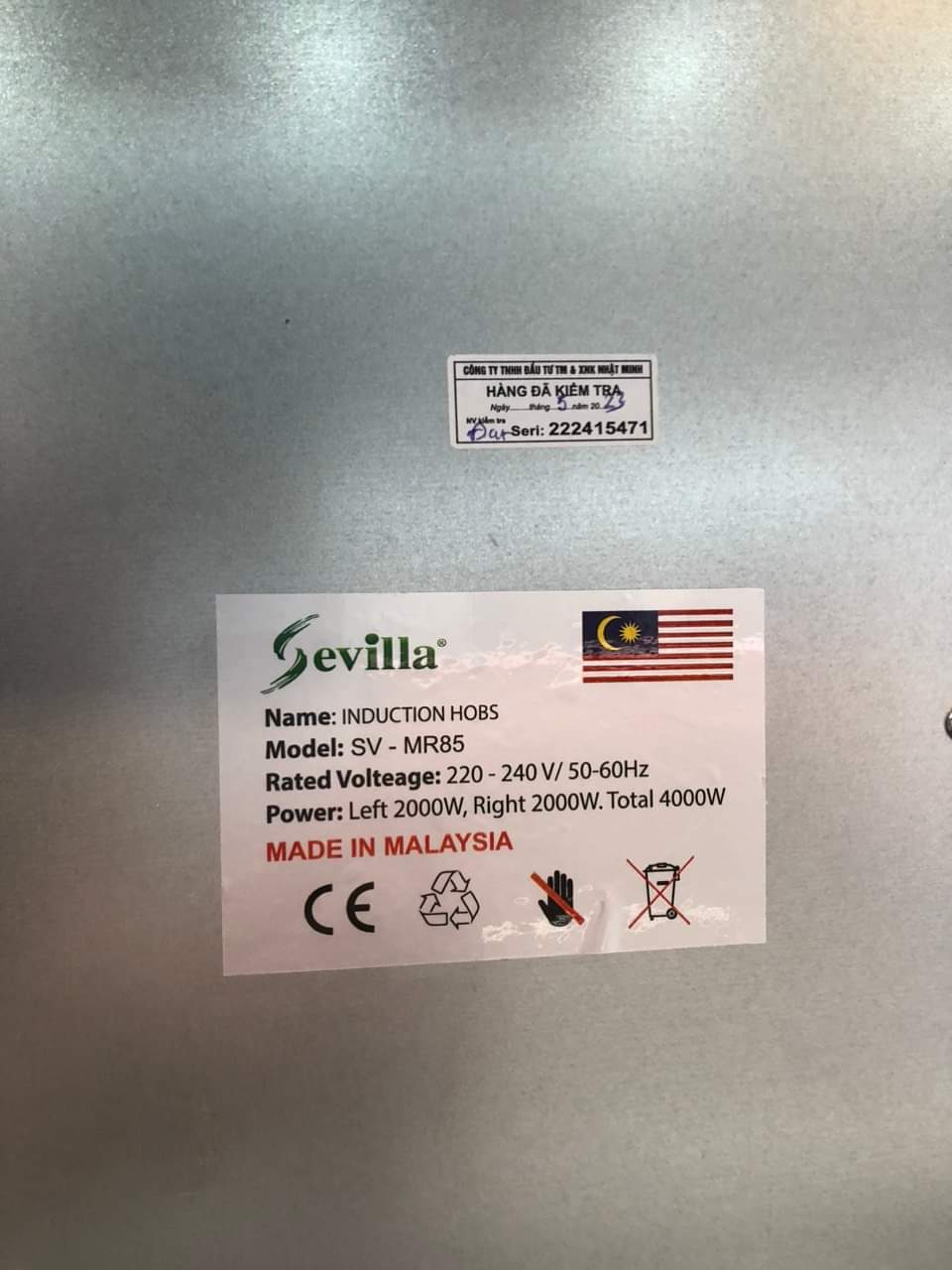 Bếp Từ Sevilla SV-MR85 | Nhập Khẩu Nguyên Chiếc Từ Malaysia