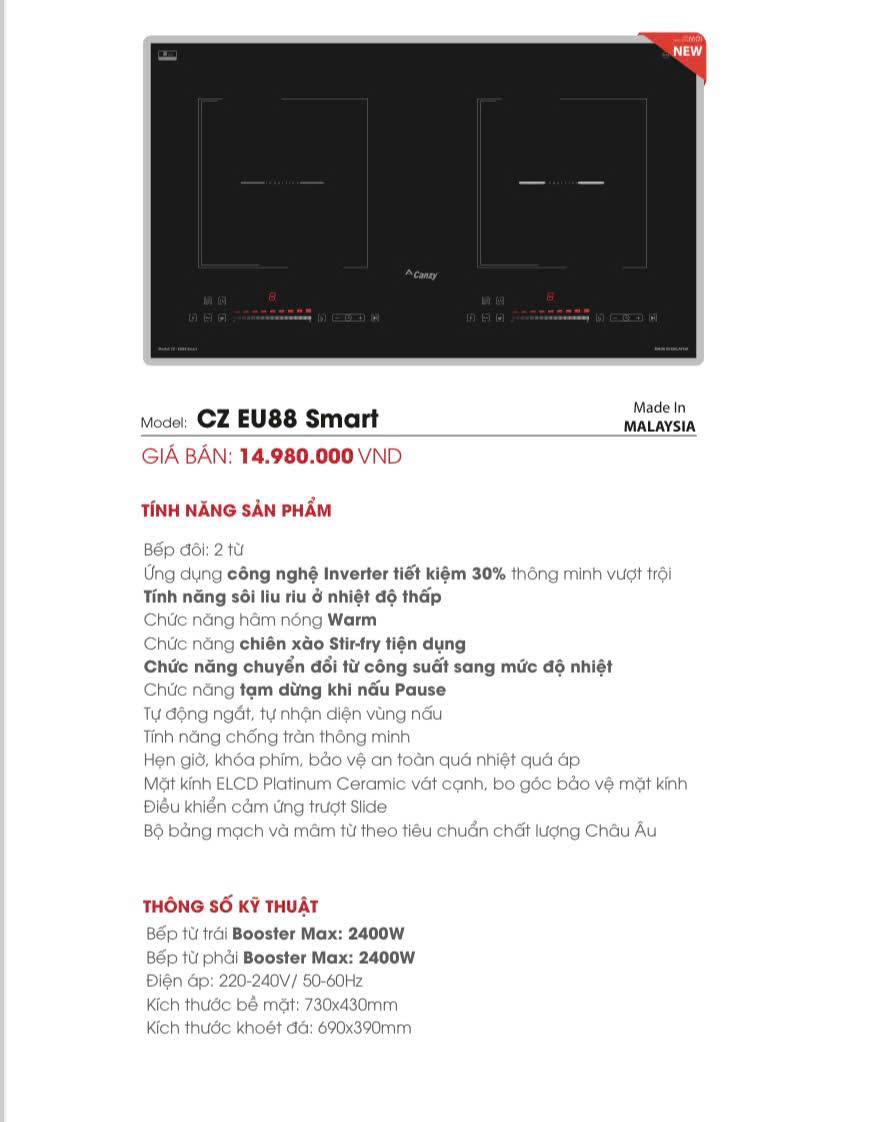 Bếp từ đôi Canzy EU88 Smart