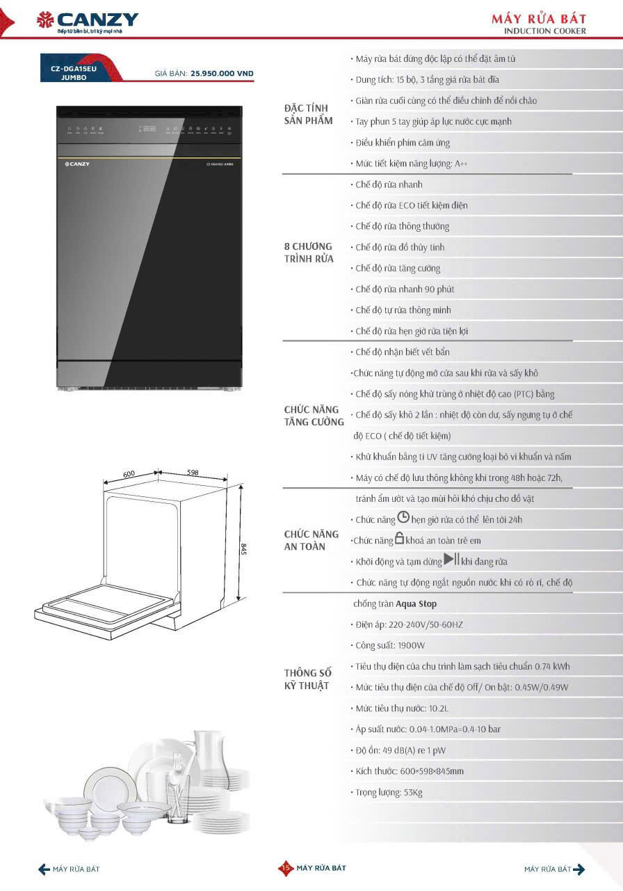 Máy Rửa Bát Canzy DGA15EU JUMBO chính hãng