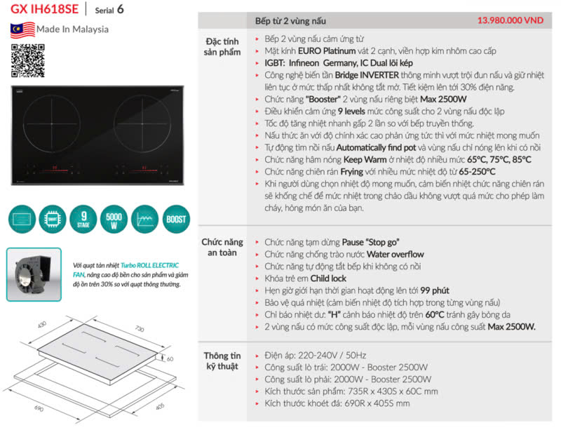 Bếp từ GrandX GX IH618SE
