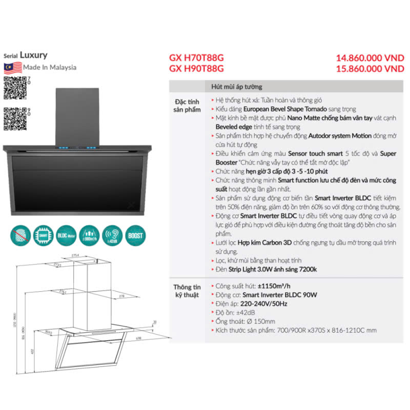 Máy Hút Mùi GrandX GX H90T88G