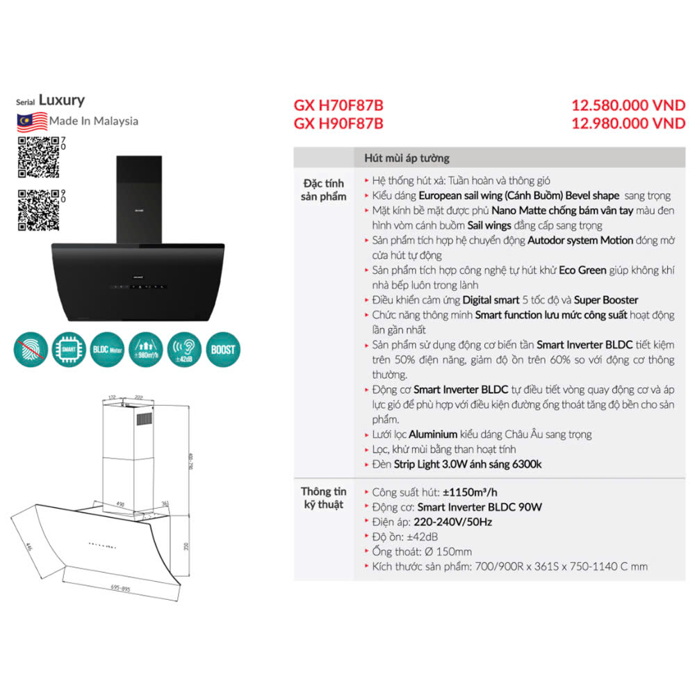 Máy Hút Mùi Grandx GX H70F87B