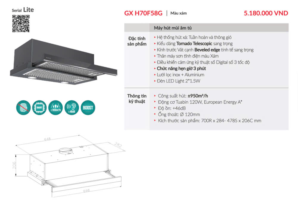 Máy Hút Mùi GRANDX GX H70F58G