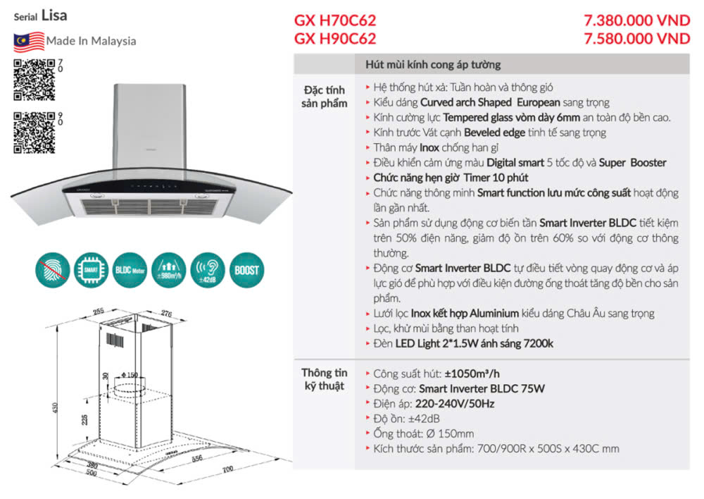 Máy Hút Mùi GRANDX GX H70C62