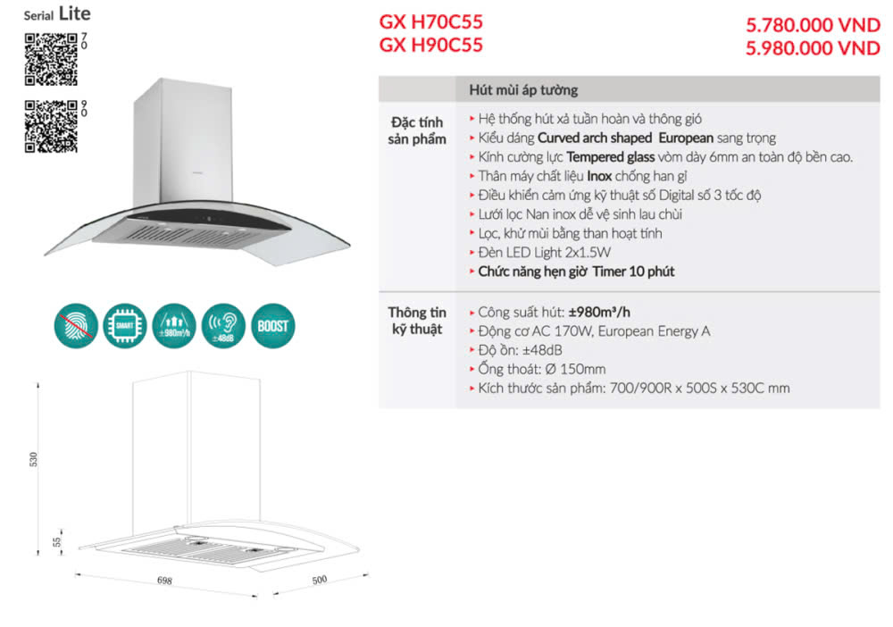 Máy Hút Mùi GRANDX GX H90C55