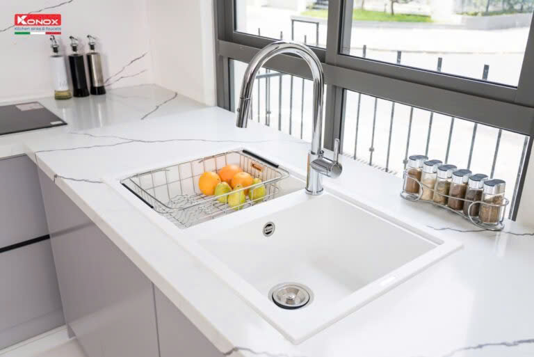 Chậu rửa bát Konox Granite Sink Phoenix Smart 860 – White Silver