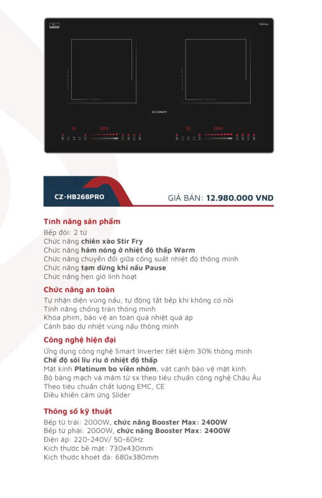 Bếp từ đôi CANZY CZ-HB268PRO