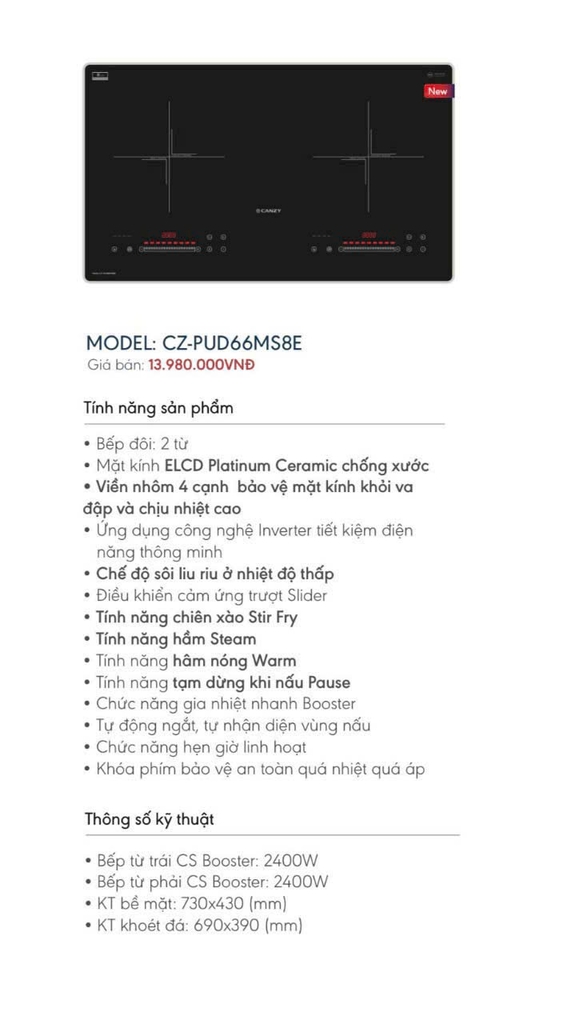 Bếp từ Canzy CZ PUD66MS8E