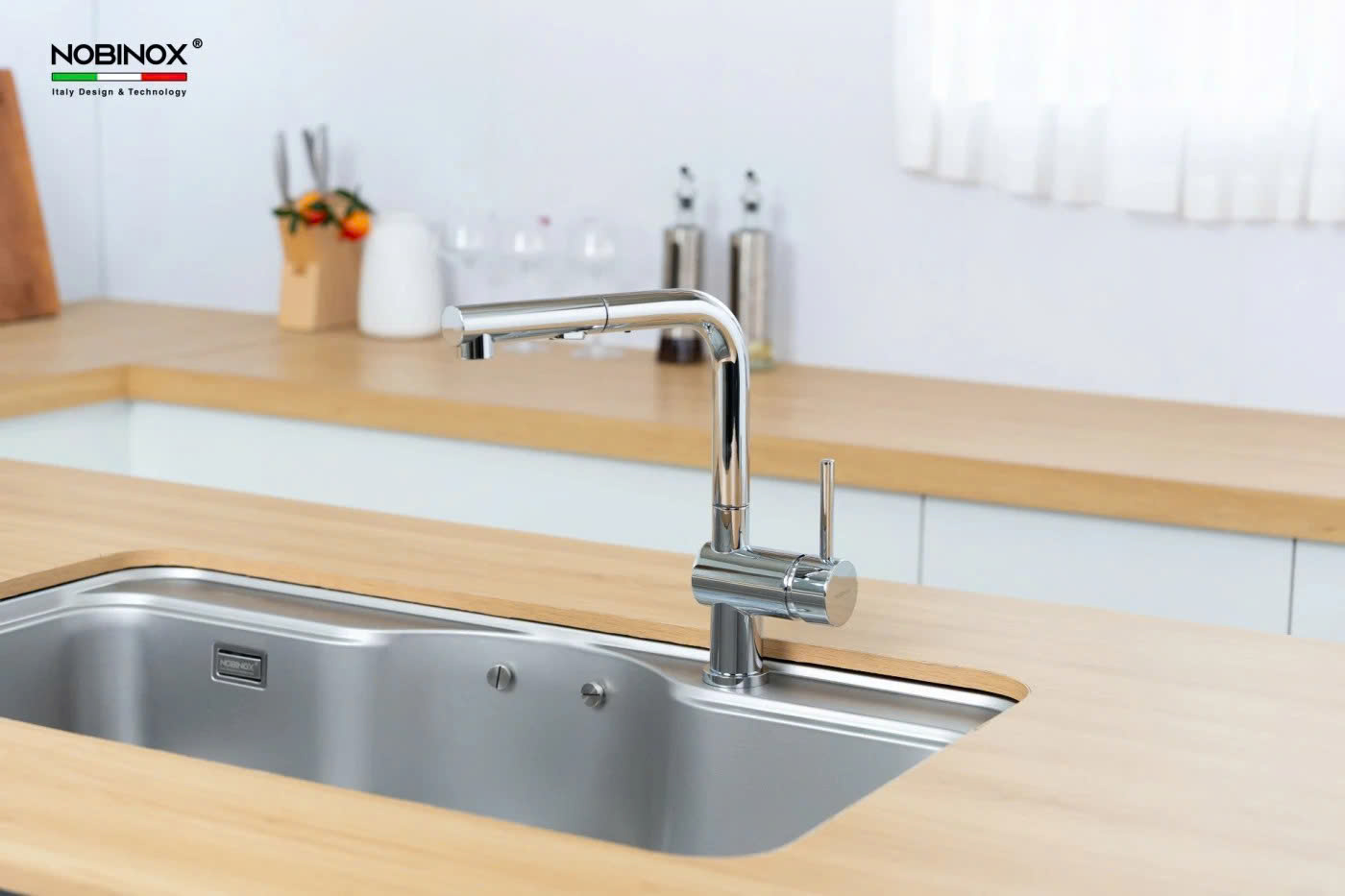 VÒI RỬA BÁT DÂY RÚT NOBINOX BIANCO NX600