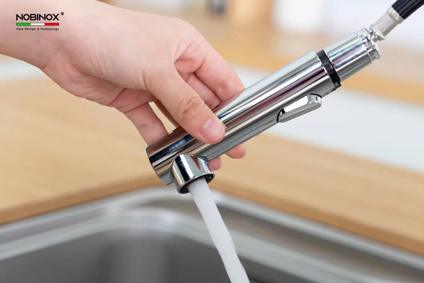 VÒI RỬA BÁT DÂY RÚT NOBINOX BIANCO NX600