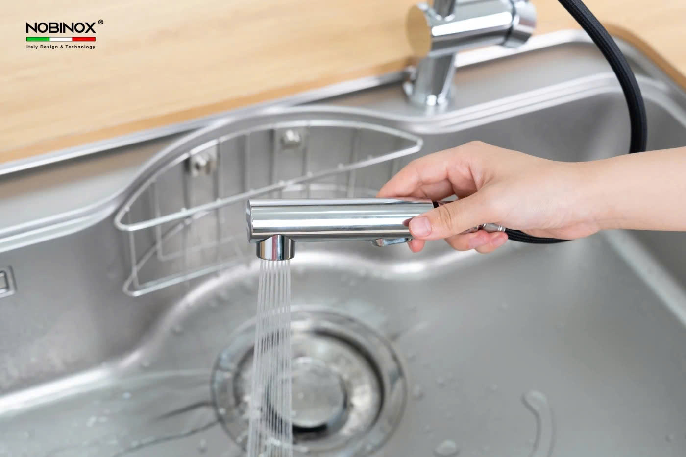 VÒI RỬA BÁT DÂY RÚT NOBINOX BIANCO NX600