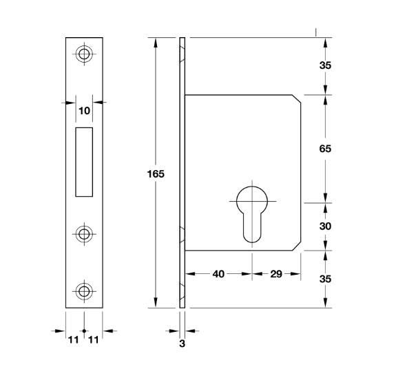 THÂN KHOÁ CỬA TRƯỢT BS40 Hafele 911.26.413
