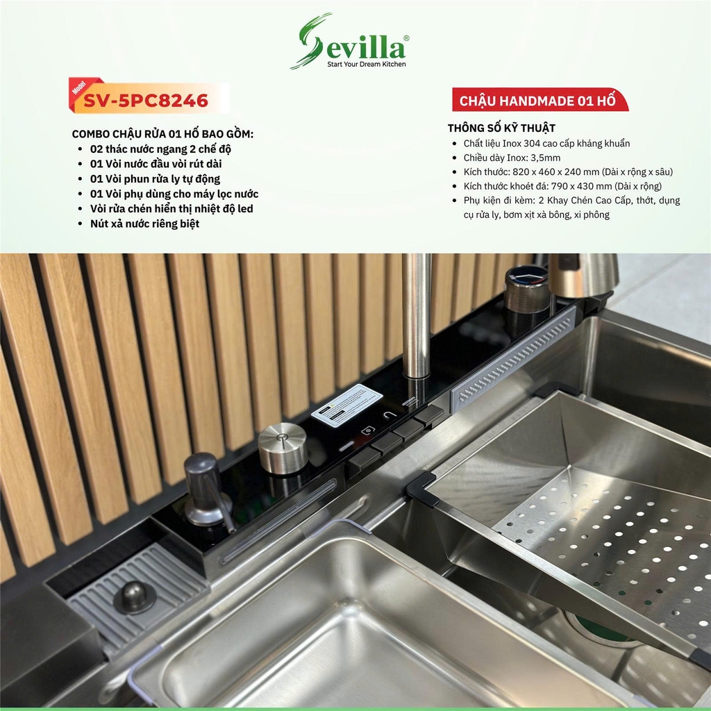 Chậu HANDMADE 01 hố cao cấp Sevilla SV-5PC8246