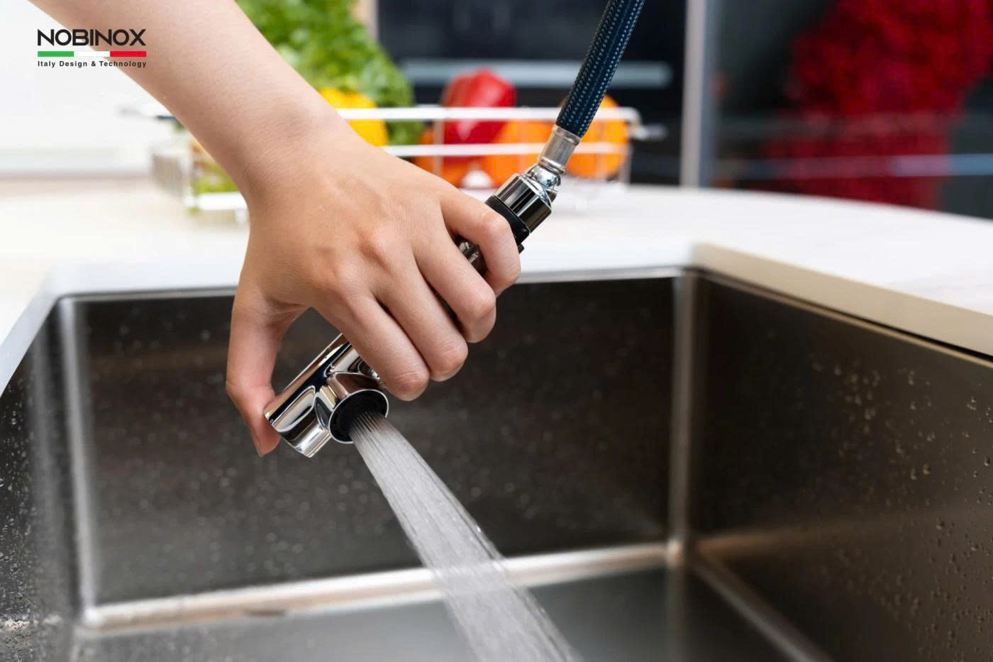 VÒI RỬA BÁT DÂY RÚT NOBINOX BIANCO NX601