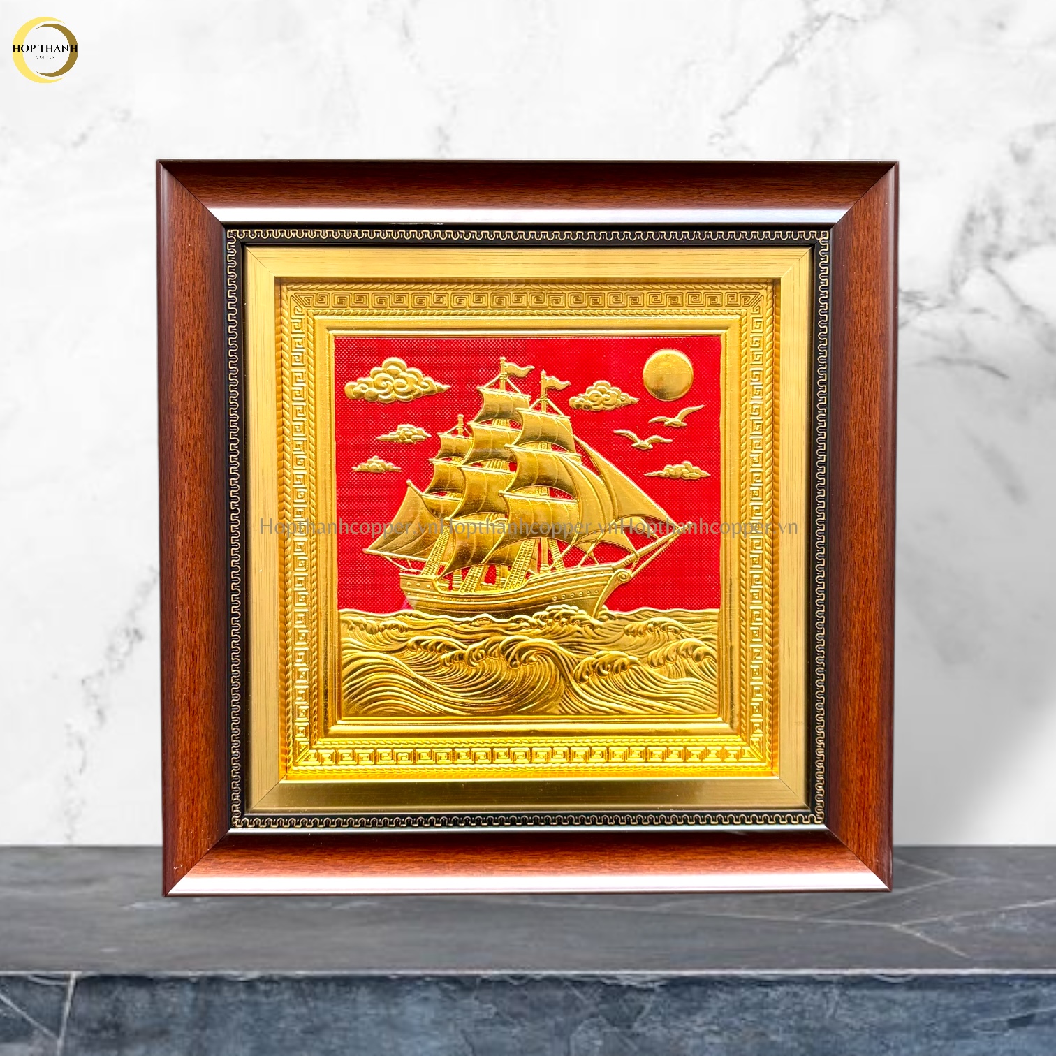 TRANH THUẬN BUỒM XUÔI GIÓ BẰNG ĐỒNG DÁT VÀNG - KÍCH THƯỚC 40X40CM