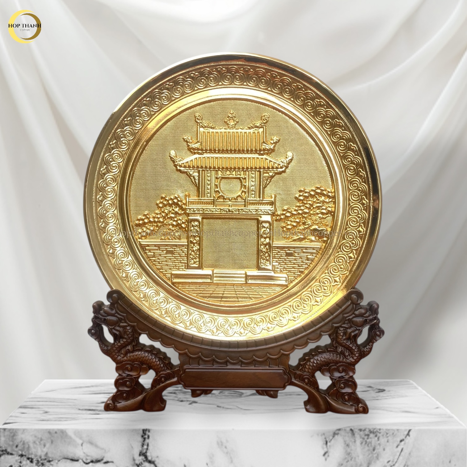 TRANH ĐĨA KHUÊ VĂN CÁC BẰNG ĐỒNG MẠ VÀNG 24K - ĐK 25CM