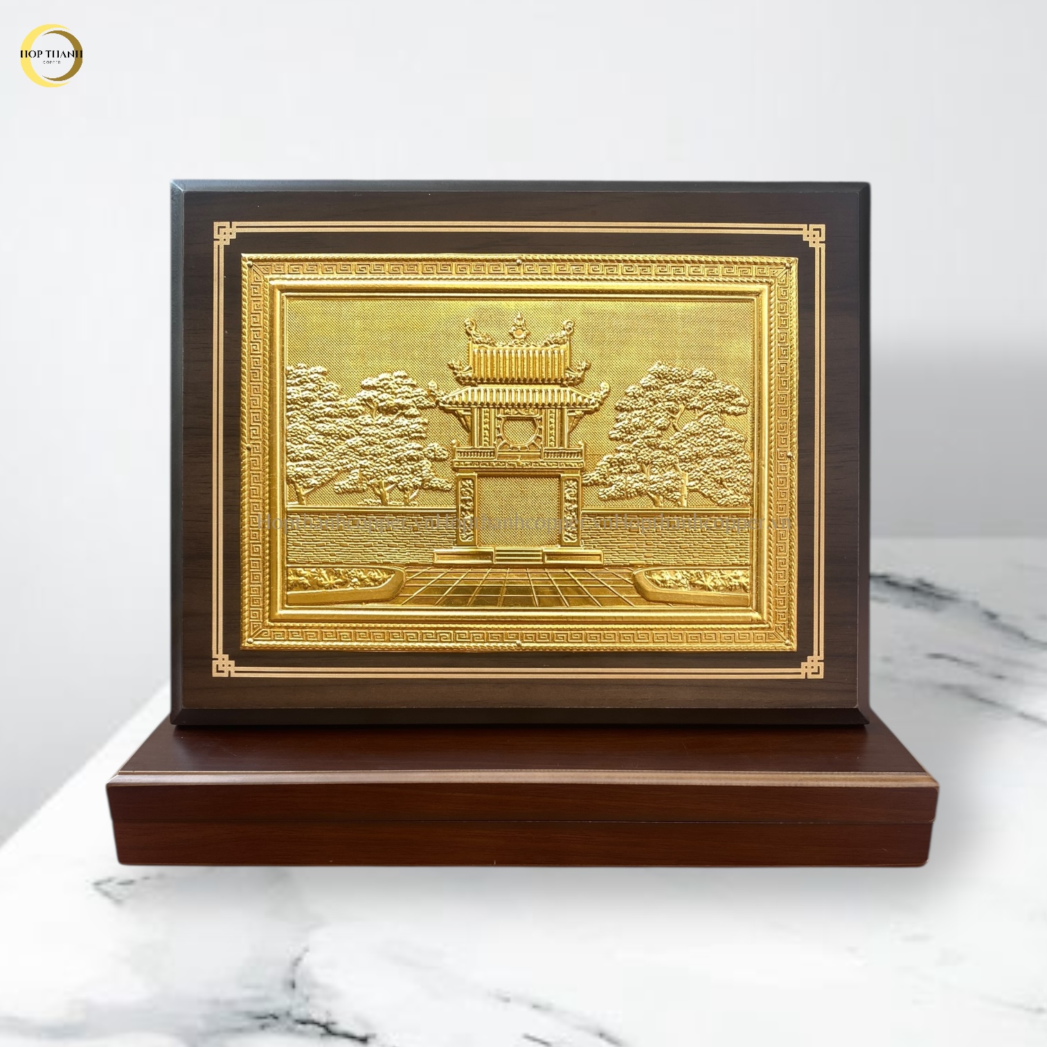 TRANH KHUÊ VĂN CÁC BẰNG ĐỒNG DÁT VÀNG - TRANH QUÀ TẶNG ĐỂ BÀN (KÍCH THƯỚC 26X34CM )