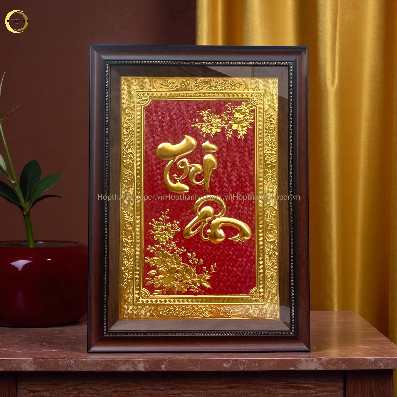 TRANH CHỮ TRI ÂN BẰNG ĐỒNG DÁT VÀNG -  KÍCH THƯỚC 50X70CM