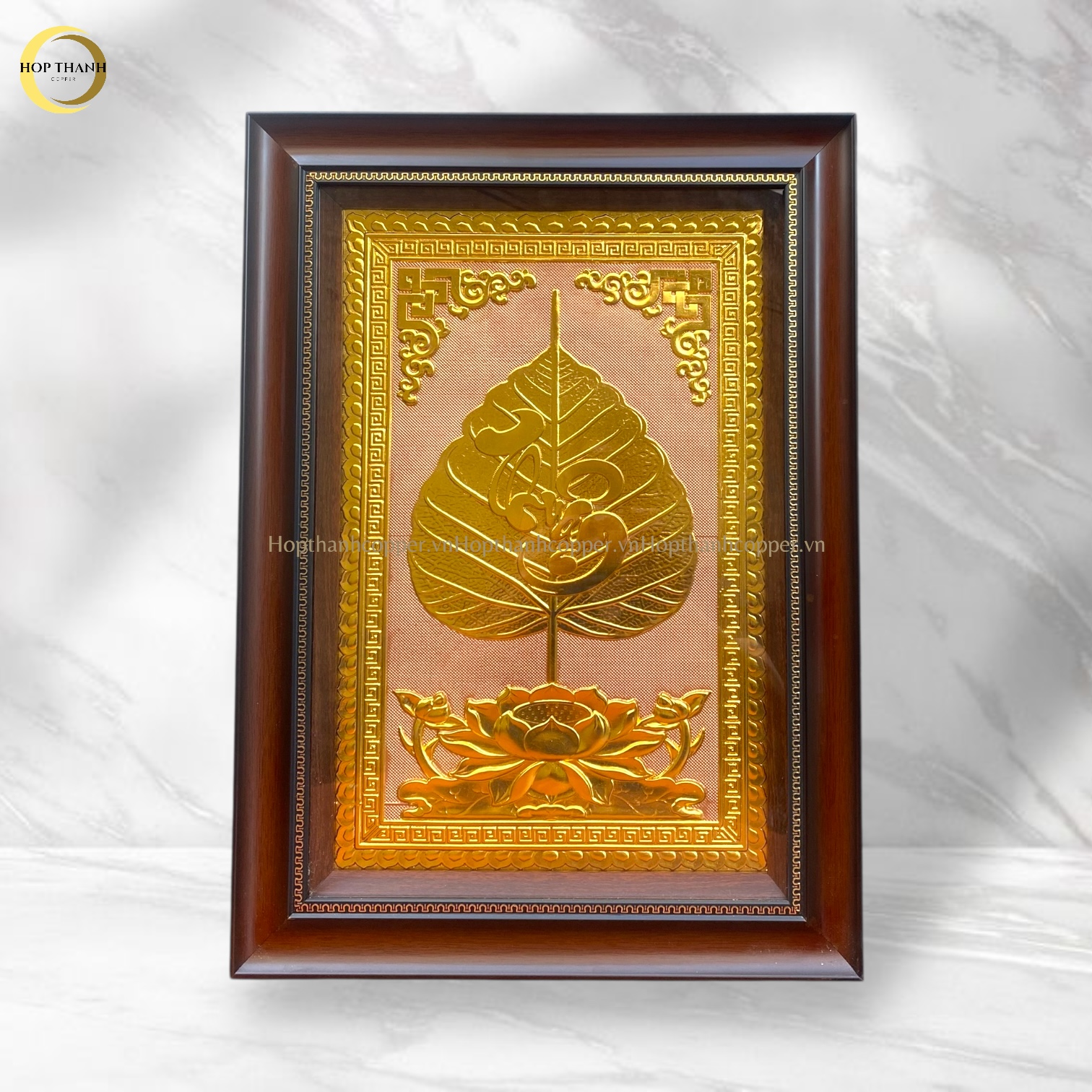TRANH LÁ BỒ ĐỀ CHỮ THUẬN BẰNG ĐỒNG DÁT VÀNG - KÍCH THƯỚC 38X54CM