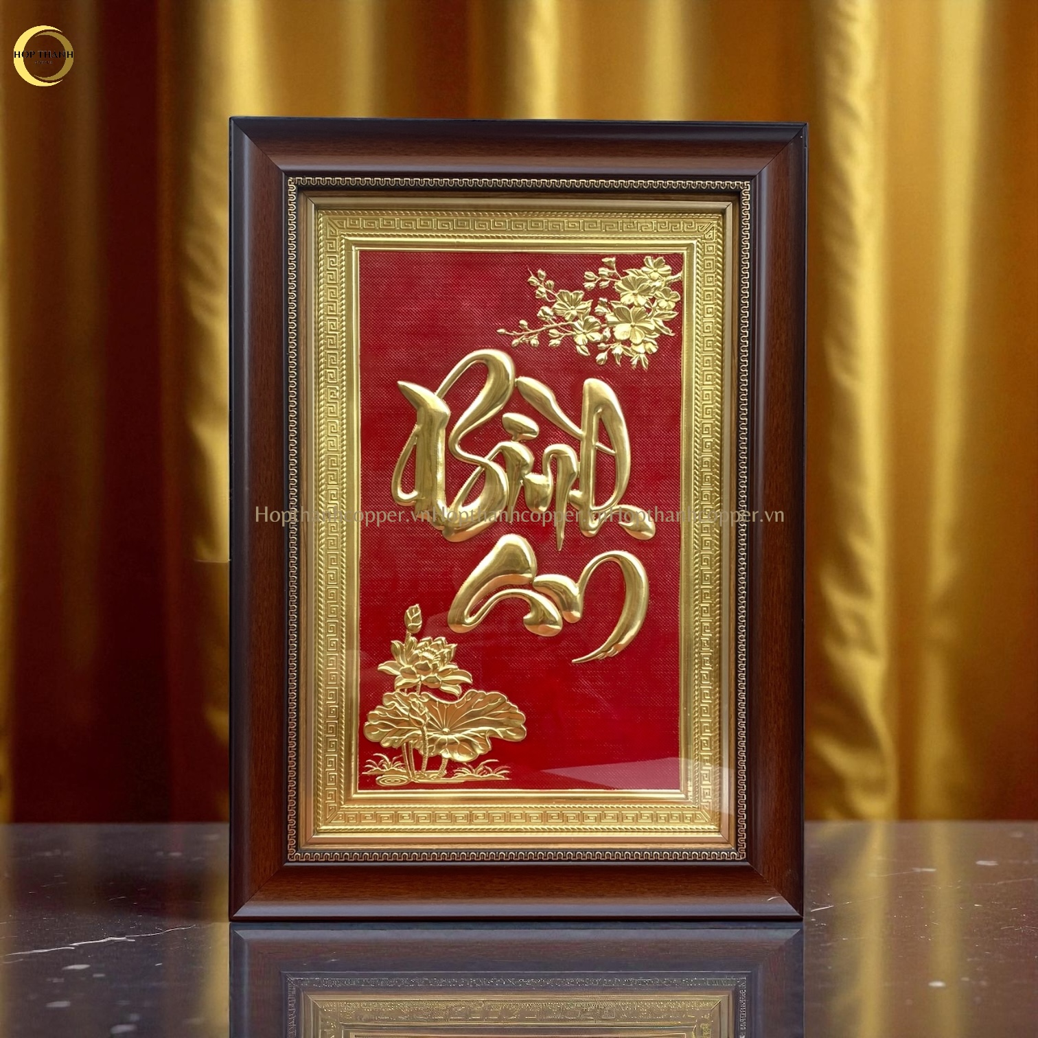 TRANH CHỮ BÌNH AN BẰNG ĐỒNG - KÍCH THƯỚC 55X40 CM