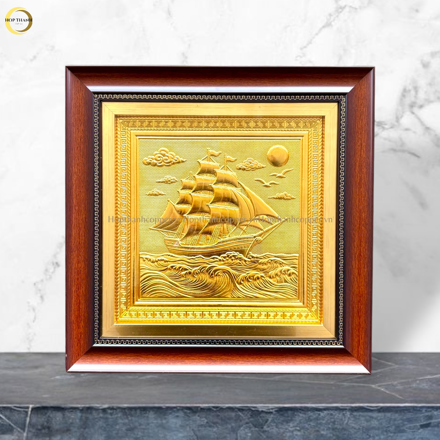 TRANH THUẬN BUỒM XUÔI GIÓ BẰNG ĐỒNG DÁT VÀNG - KÍCH THƯỚC 40X40CM