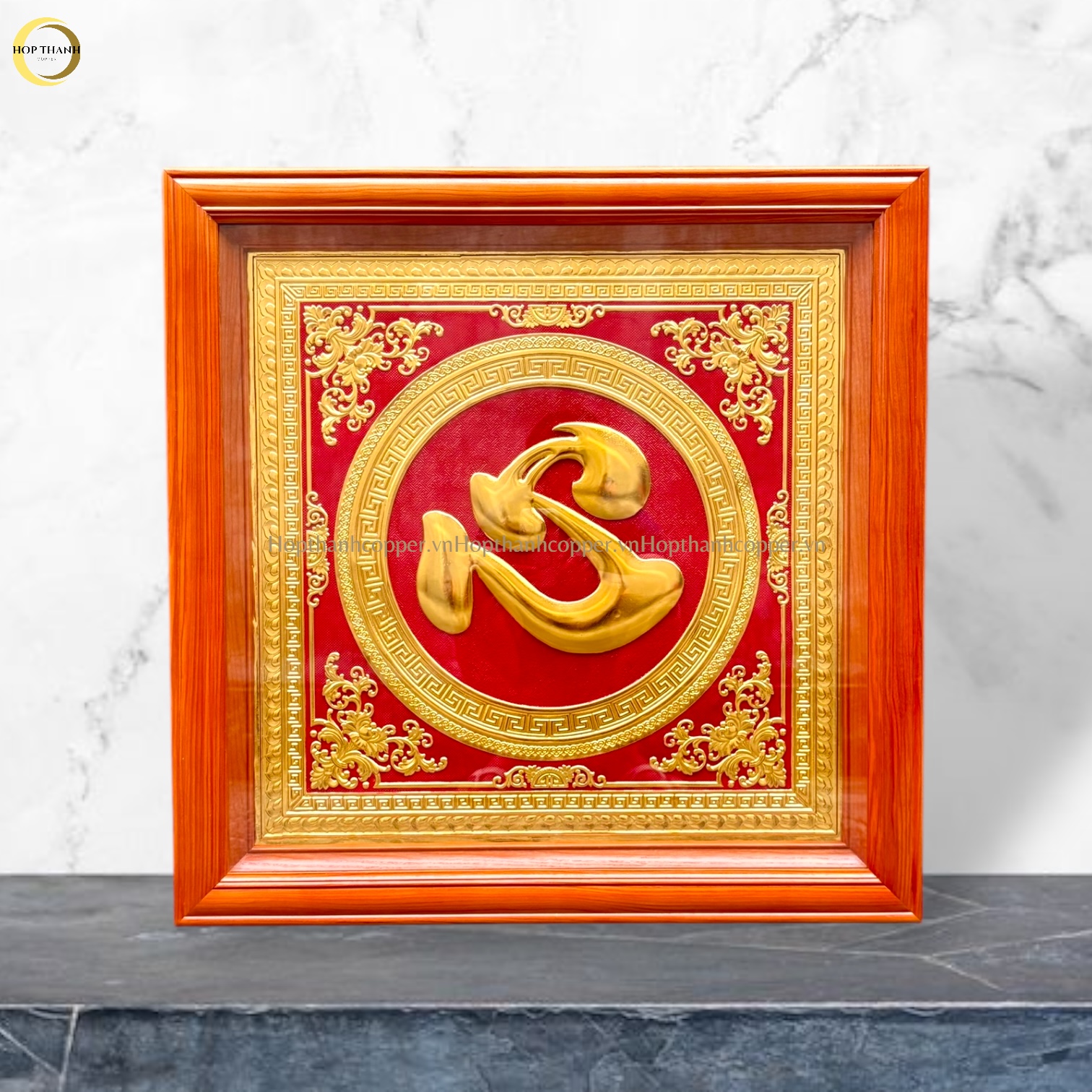 TRANH ĐỒNG CHỮ TÂM DÁT VÀNG (KÍCH THƯỚC 68X68CM)