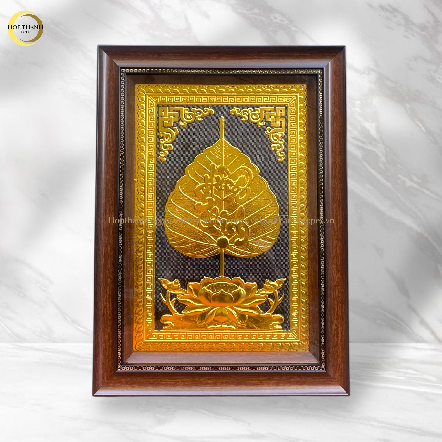 TRANH LÁ BỒ ĐỀ CHỮ HƯNG THỊNH BẰNG ĐỒNG DÁT VÀNG - KÍCH THƯỚC 38X54CM