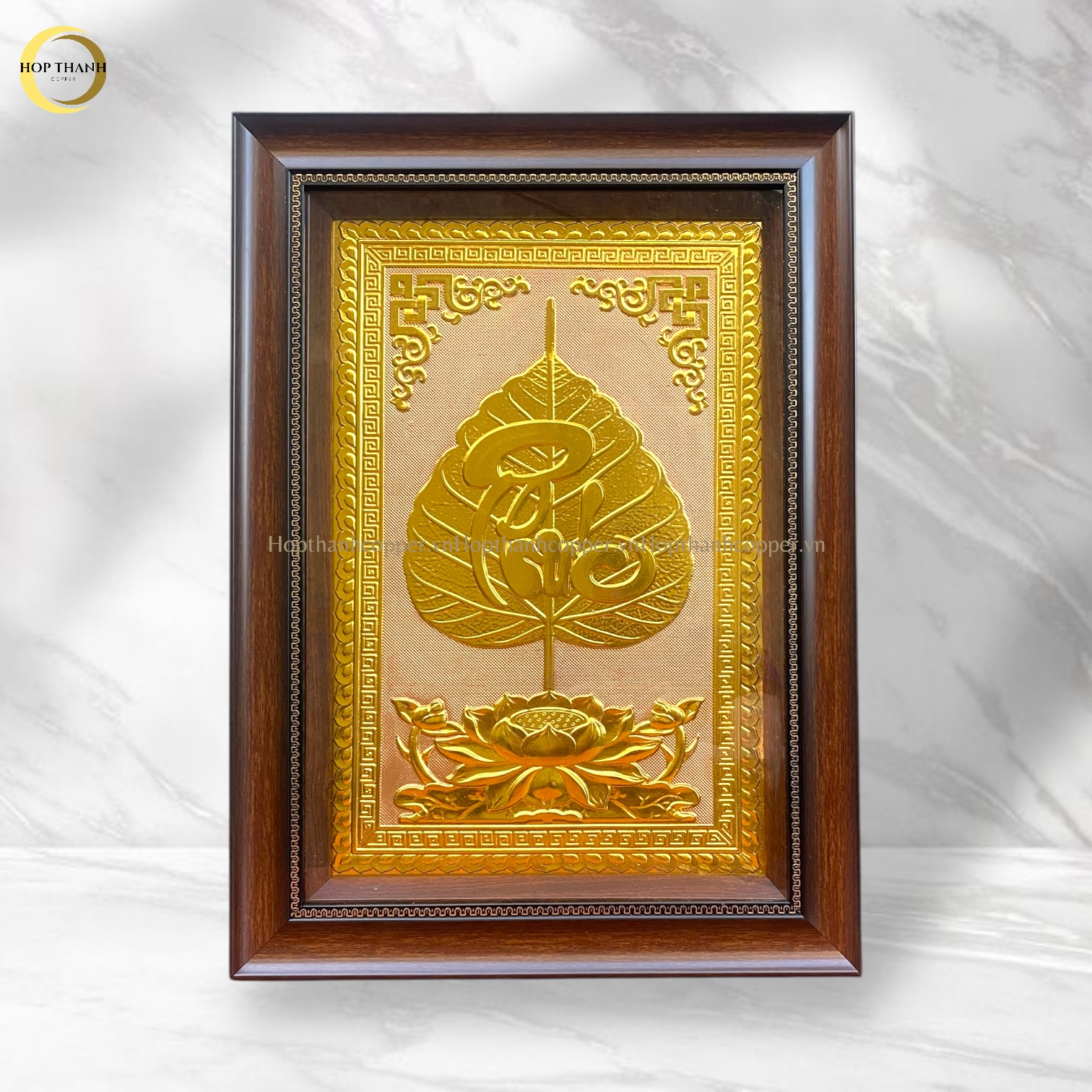 TRANH LÁ BỒ ĐỀ CHỮ PHÚC BẰNG ĐỒNG DÁT VÀNG - KÍCH THƯỚC 38X54CM