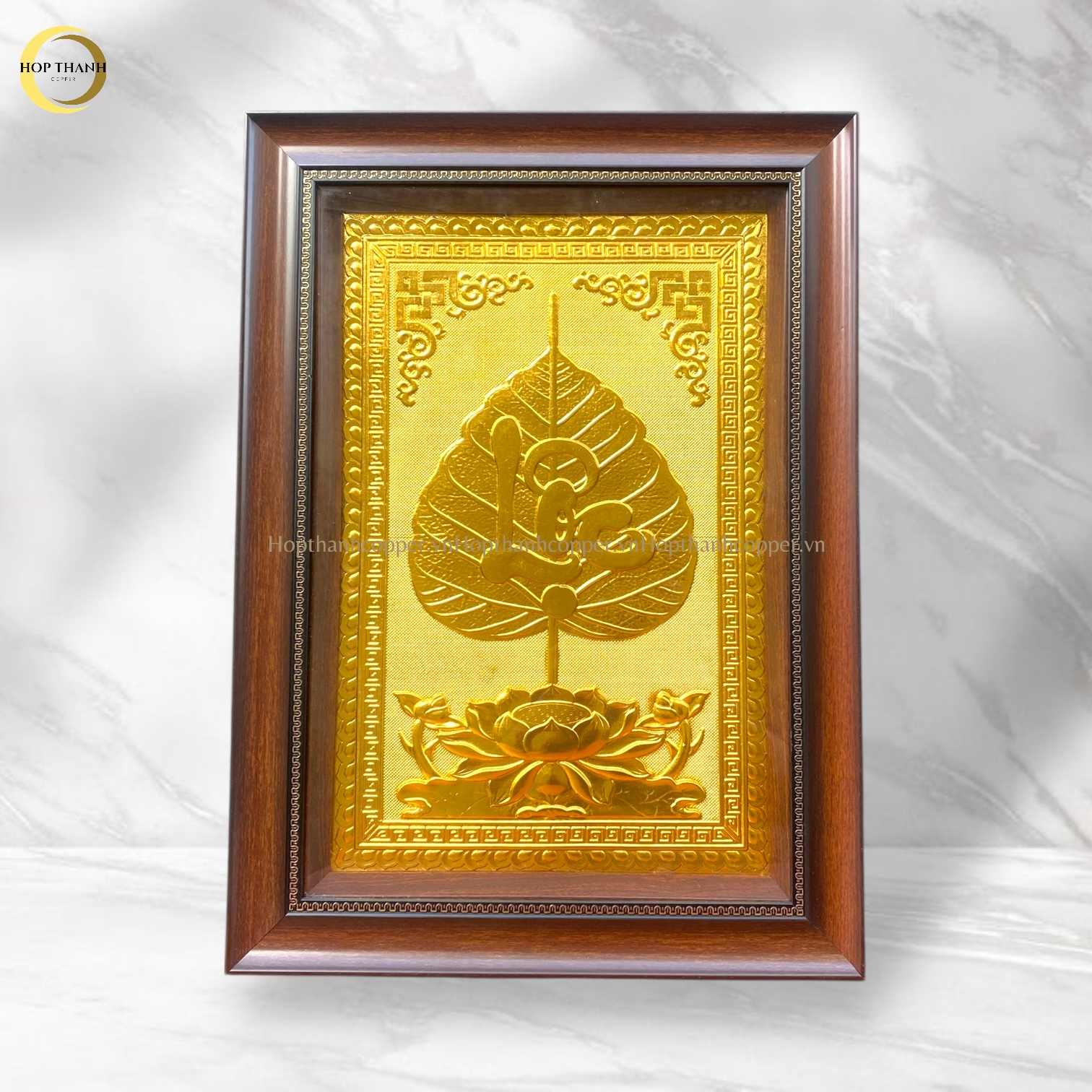 TRANH LÁ BỒ ĐỀ CHỮ LỘC BẰNG ĐỒNG DÁT VÀNG - KÍCH THƯỚC 38X54CM