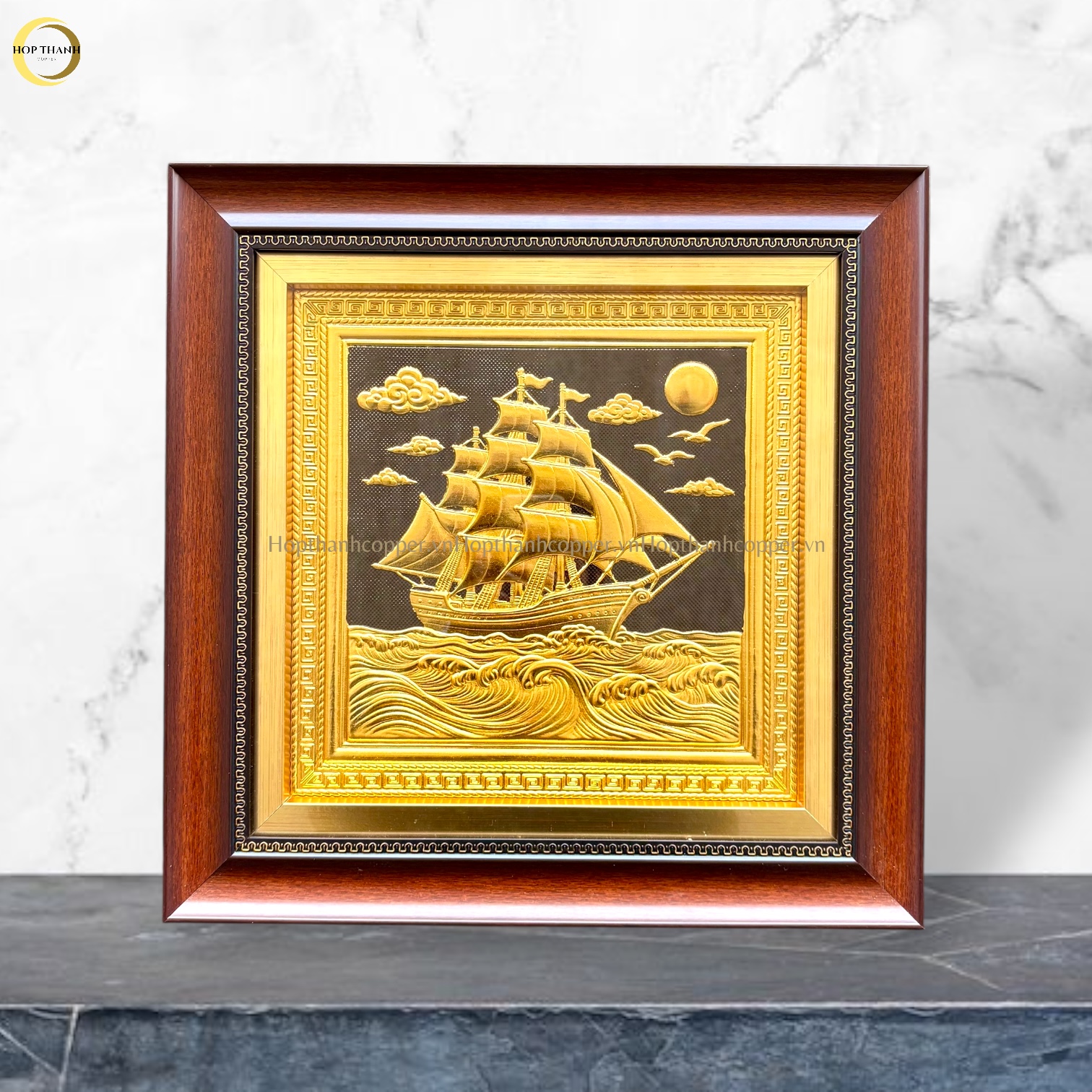 TRANH THUẬN BUỒM XUÔI GIÓ BẰNG ĐỒNG DÁT VÀNG - KÍCH THƯỚC 40X40CM