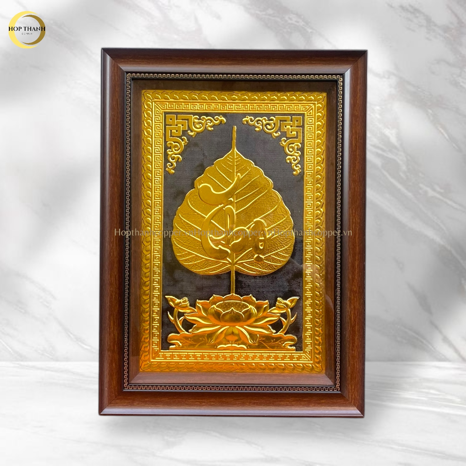 TRANH LÁ BỒ ĐỀ CHỮ THỌ BẰNG ĐỒNG DÁT VÀNG - KÍCH THƯỚC 38X54CM