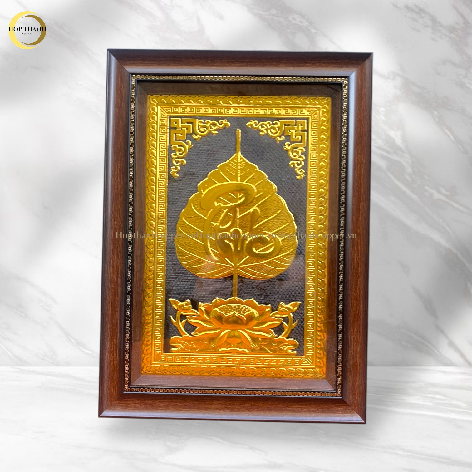 TRANH LÁ BỒ ĐỀ CHỮ PHÚC BẰNG ĐỒNG DÁT VÀNG - KÍCH THƯỚC 38X54CM