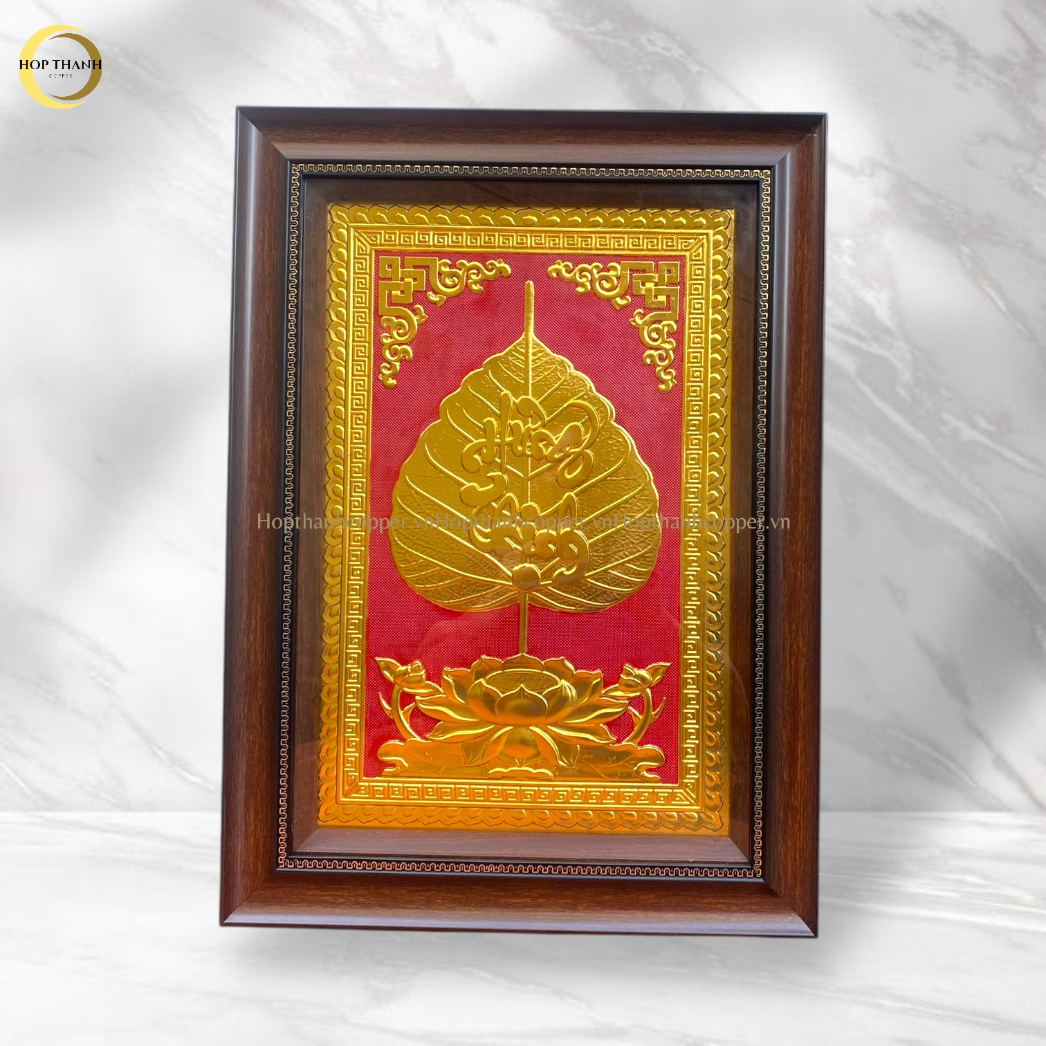 TRANH LÁ BỒ ĐỀ CHỮ HƯNG THỊNH BẰNG ĐỒNG DÁT VÀNG - KÍCH THƯỚC 38X54CM