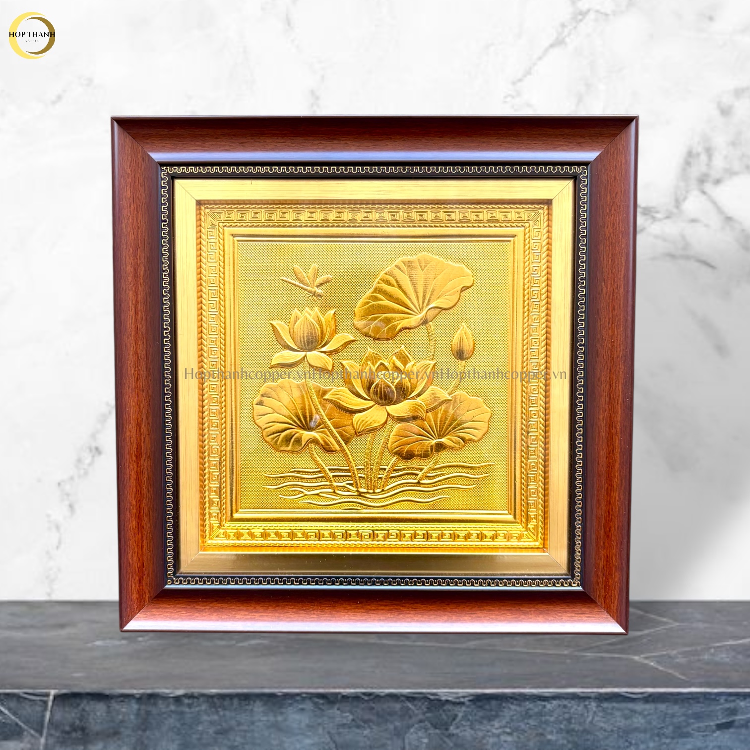 TRANH HOA SEN BẰNG ĐỒNG DÁT VÀNG - KÍCH THƯỚC 40X40CM