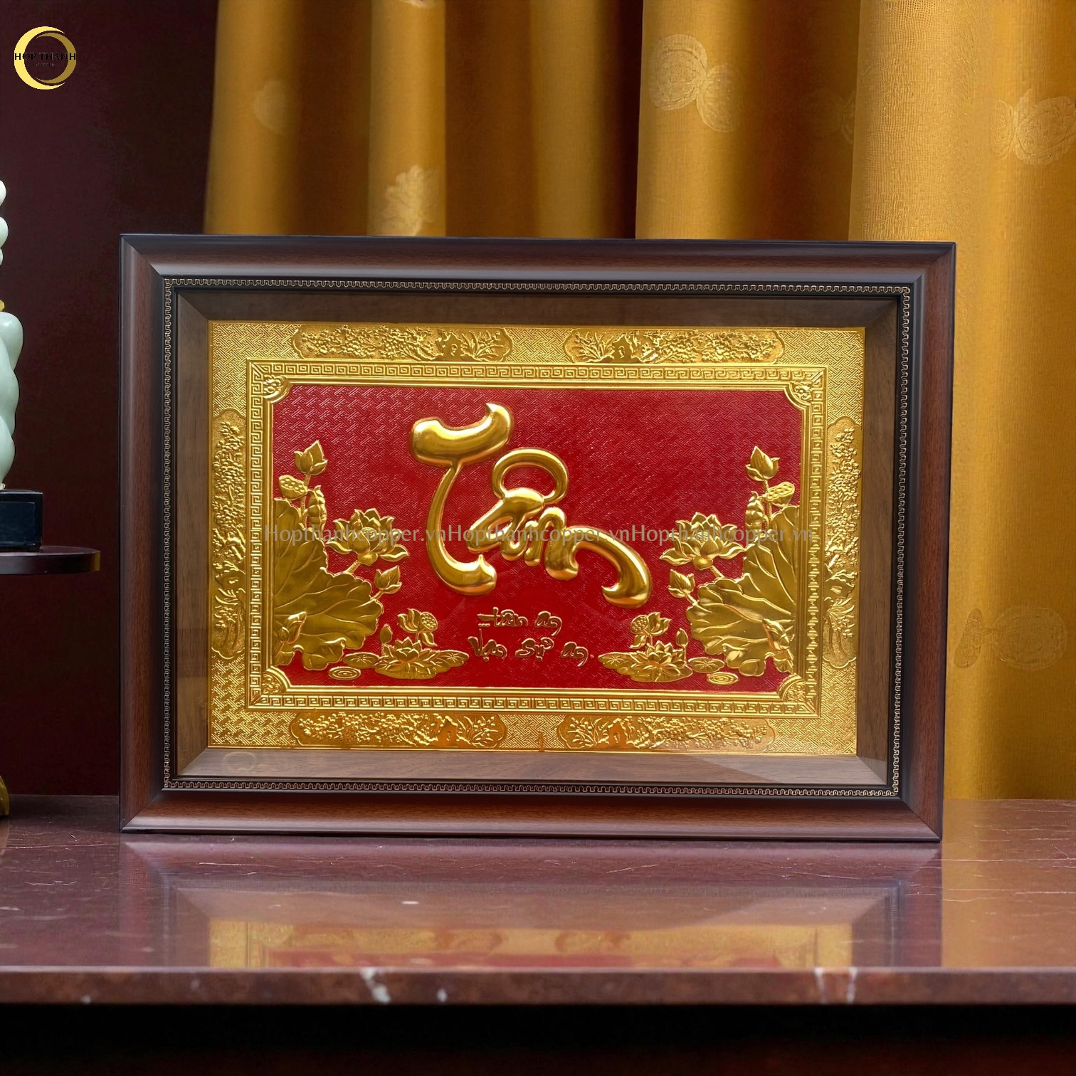 TRANH CHỮ TÂM BẰNG ĐỒNG DÁT VÀNG - KÍCH THƯỚC 50X70CM