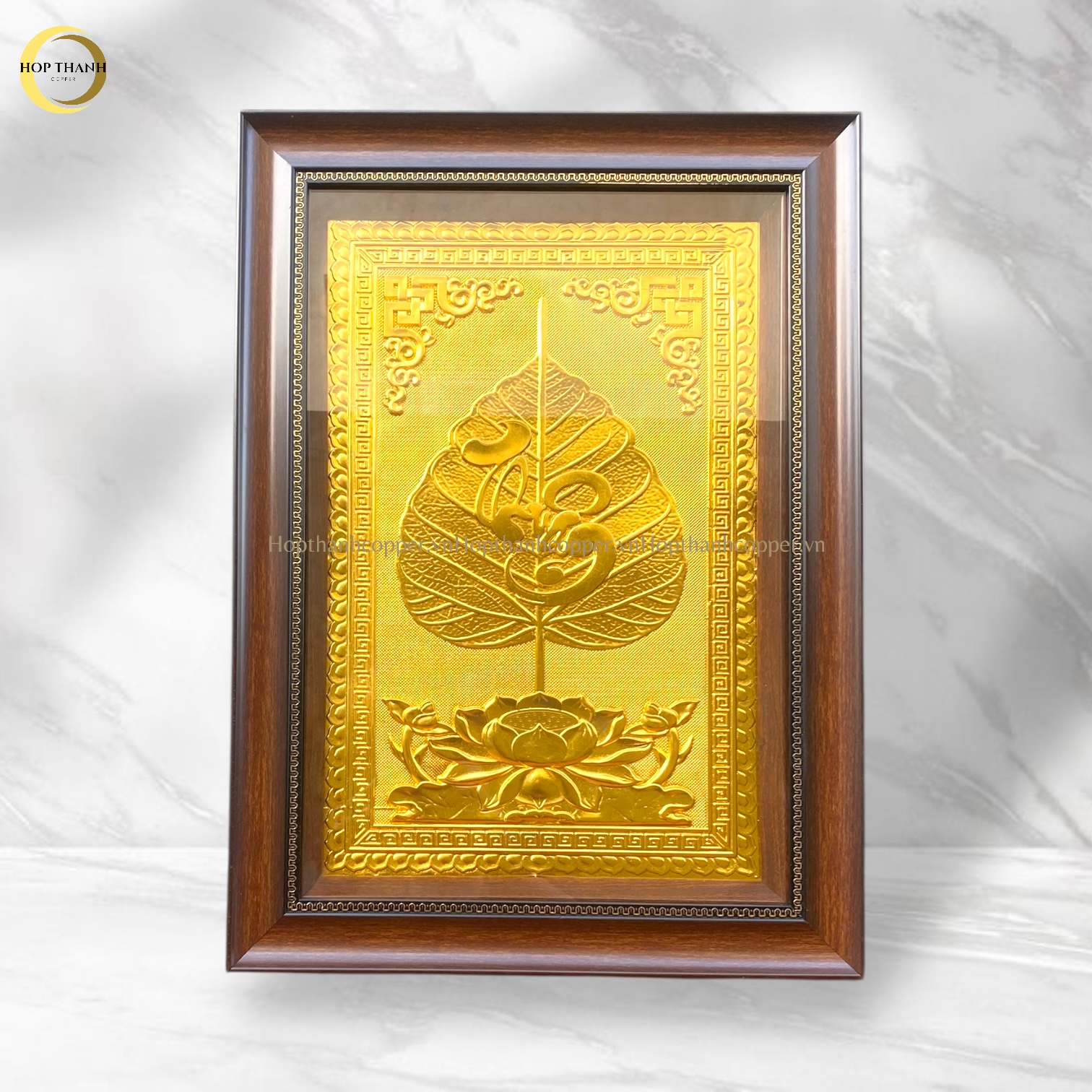 TRANH LÁ BỒ ĐỀ CHỮ THUẬN BẰNG ĐỒNG DÁT VÀNG - KÍCH THƯỚC 38X54CM