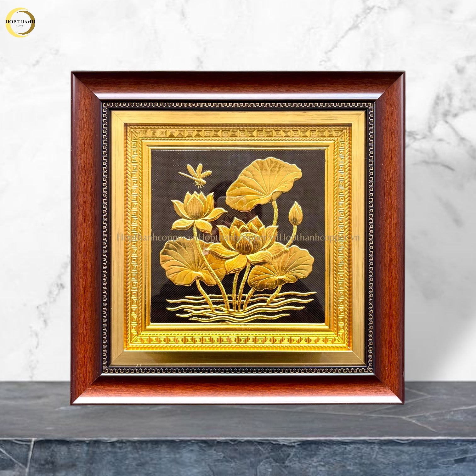 TRANH HOA SEN BẰNG ĐỒNG DÁT VÀNG - KÍCH THƯỚC 40X40CM