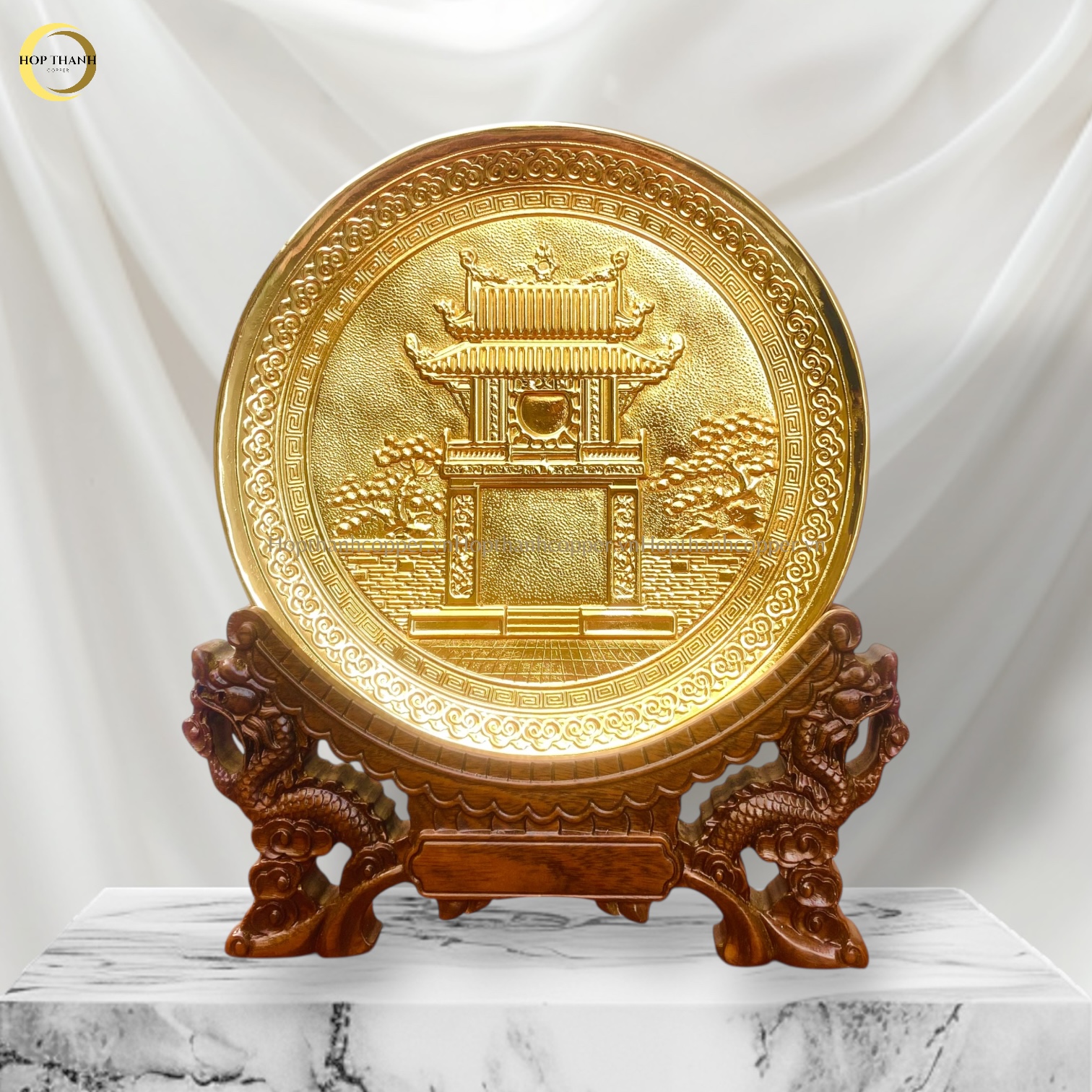 TRANH ĐĨA KHUÊ VĂN CÁC BẰNG ĐỒNG MẠ VÀNG 24K - ĐK 19CM