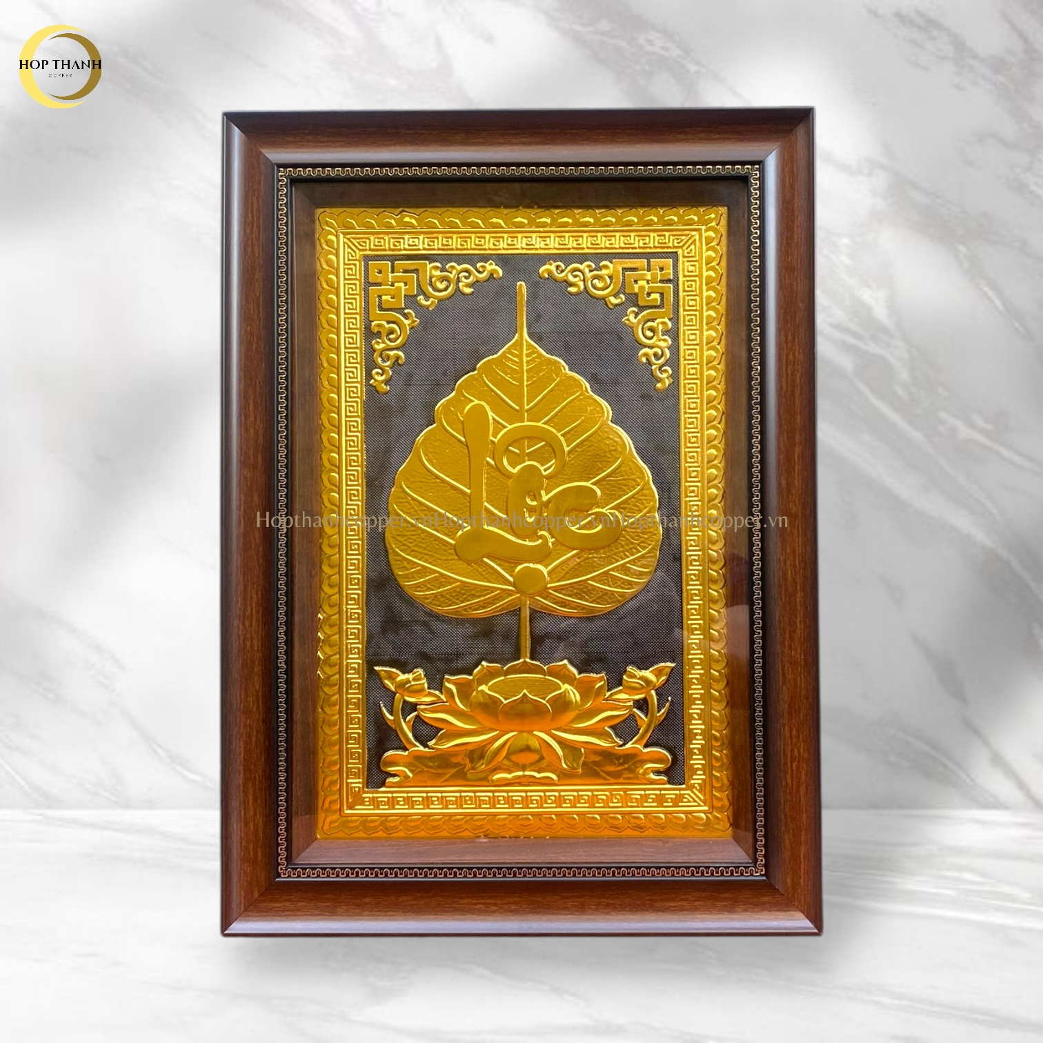 TRANH LÁ BỒ ĐỀ CHỮ LỘC BẰNG ĐỒNG DÁT VÀNG - KÍCH THƯỚC 38X54CM