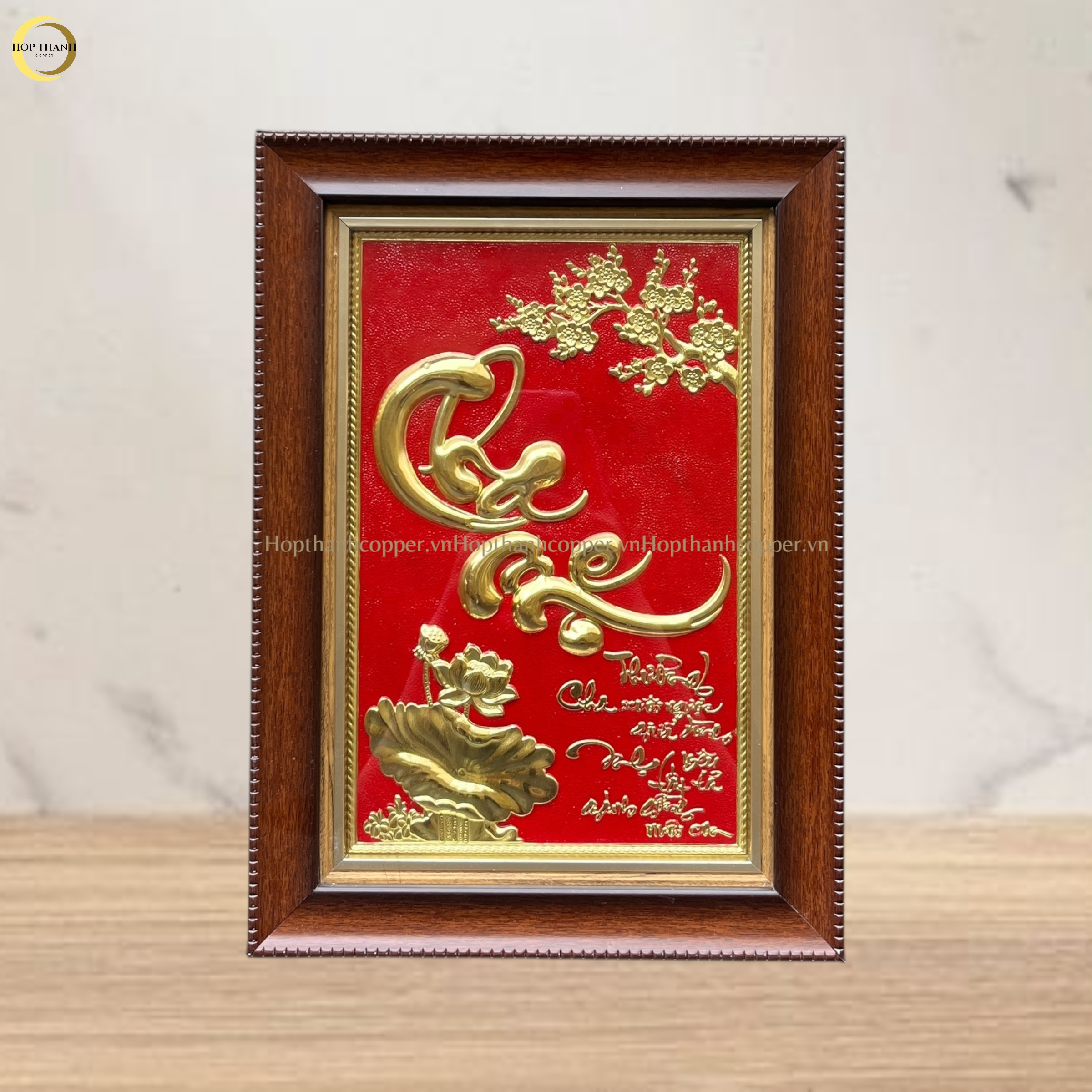TRANH CHỮ CHA MẸ BẰNG ĐỒNG MẠ VÀNG 24K  -  KÍCH THƯỚC 28x34CM