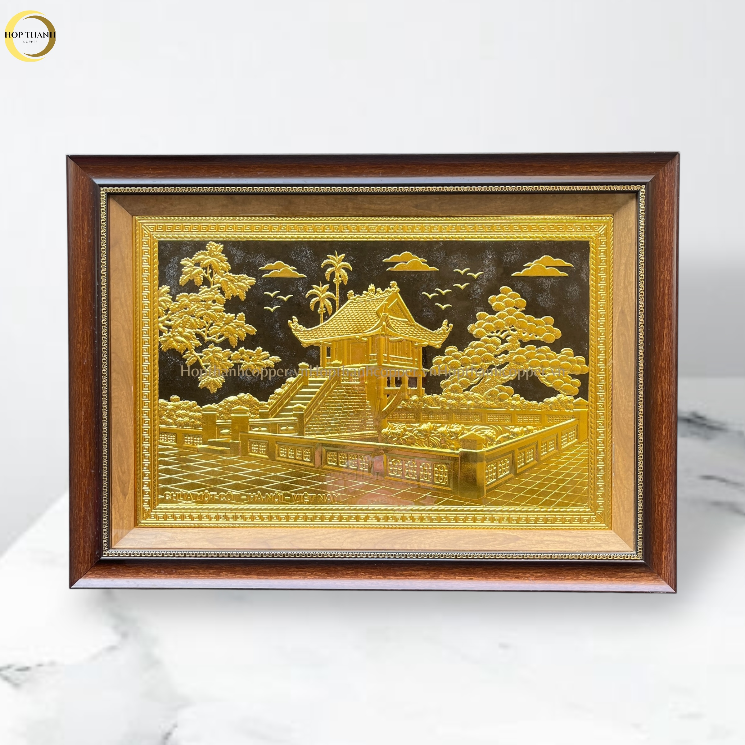 TRANH CHÙA MỘT CỘT BẰNG ĐỒNG DÁT VÀNG - KÍCH THƯỚC 70X50CM