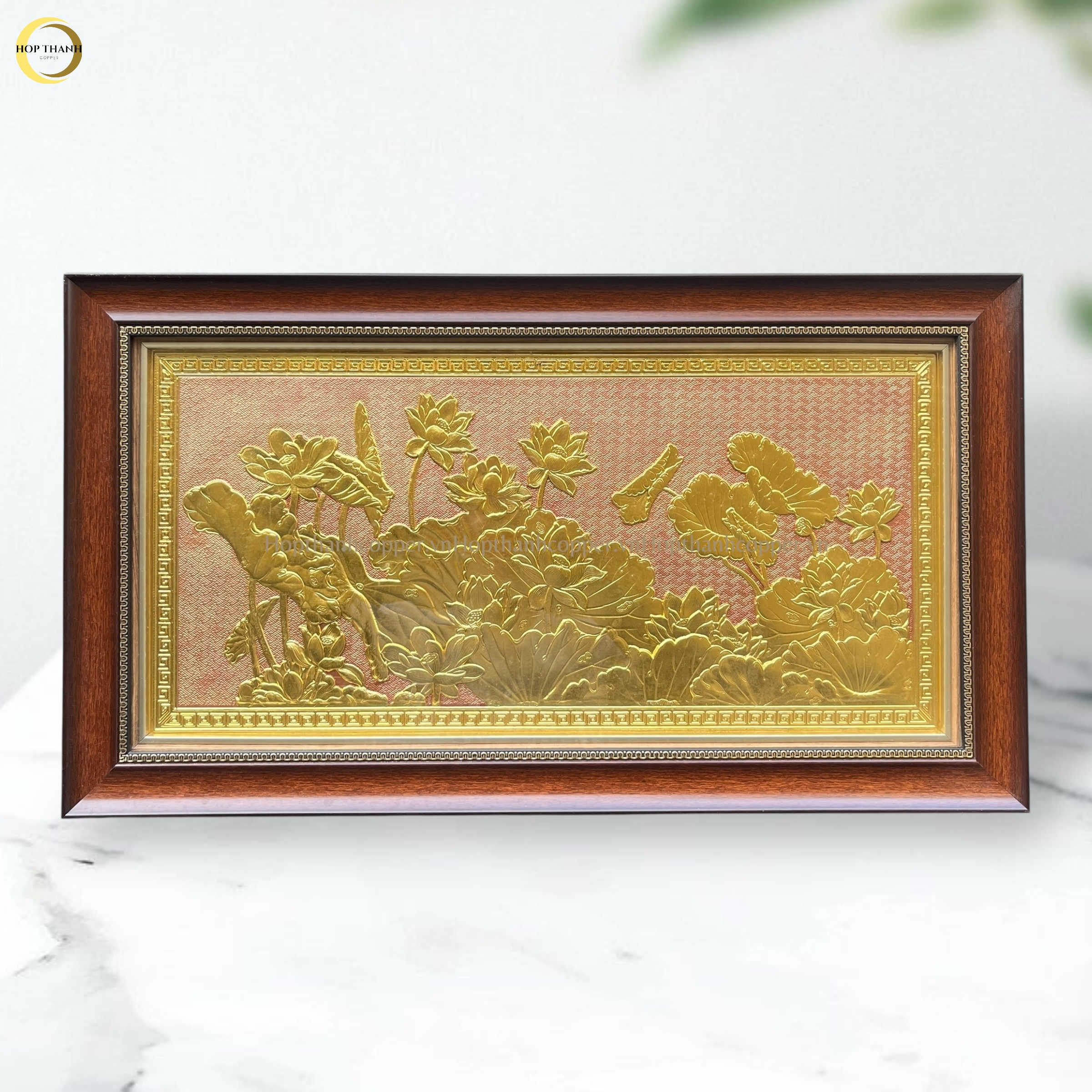 TRANH HOA SEN BẰNG ĐỒNG DÁT VÀNG - KÍCH THƯỚC 70X40CM