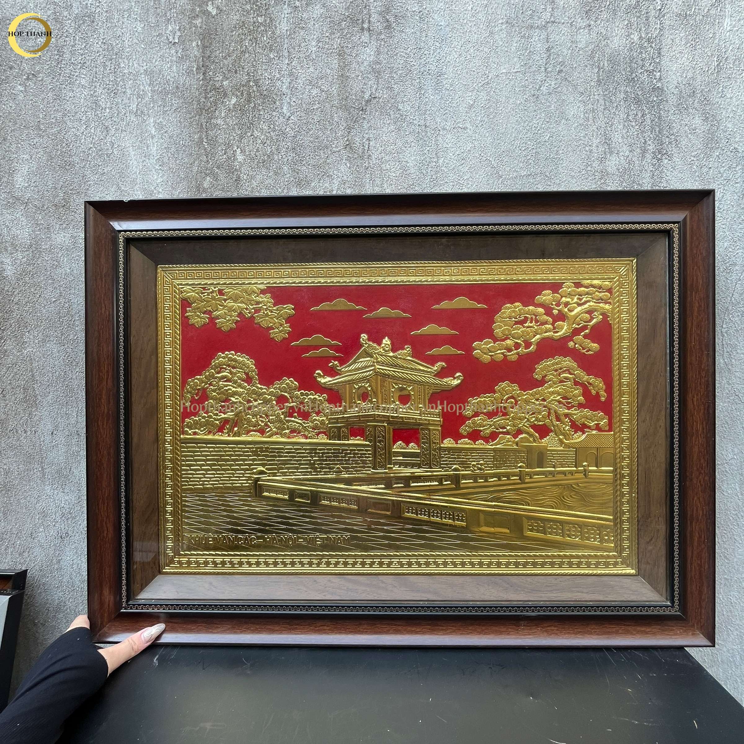 TRANH KHUÊ VĂN CÁC BẰNG ĐỒNG DÁT VÀNG  - KÍCH THƯỚC 70X50CM