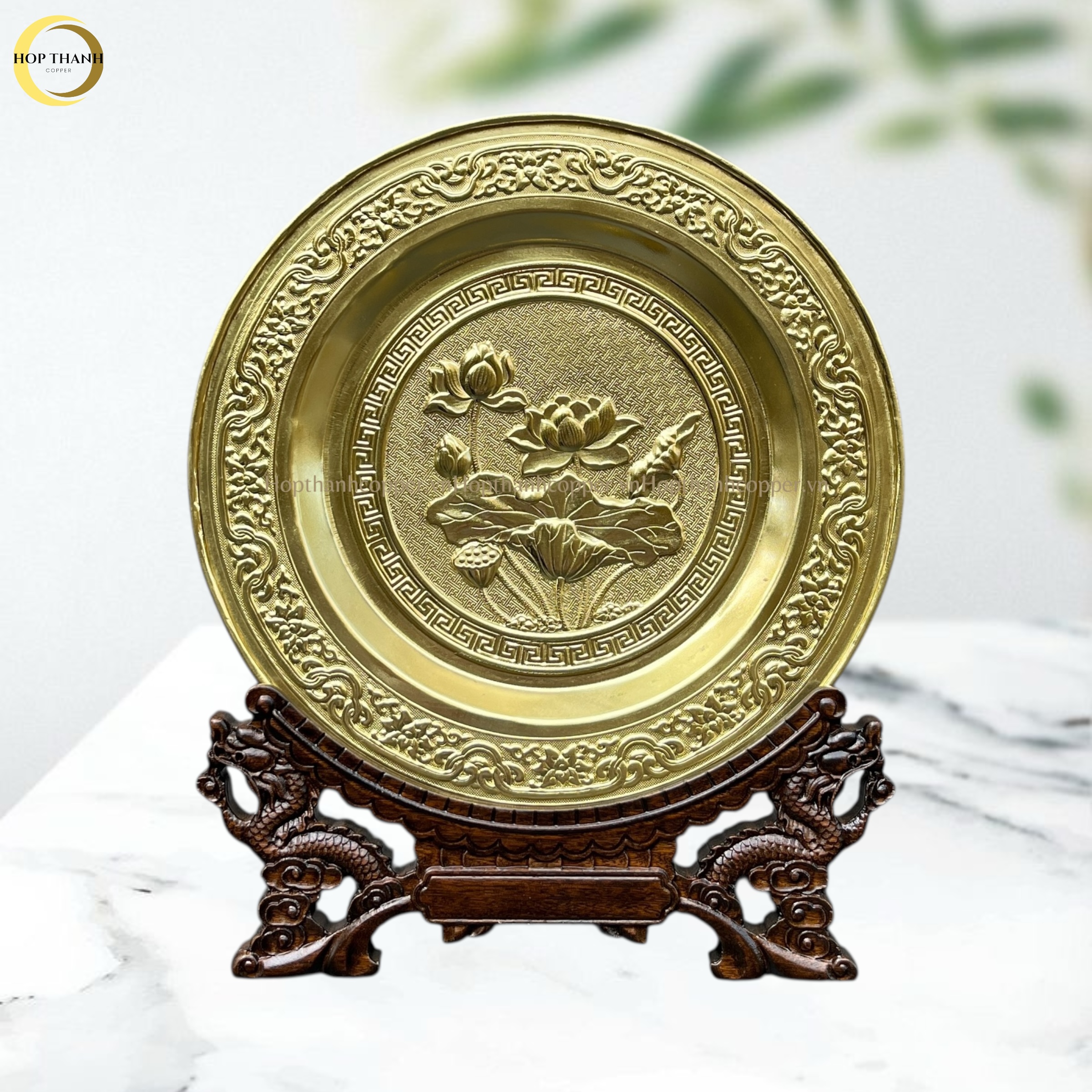 TRANH ĐĨA HOA SEN BẰNG ĐỒNG VÀNG  - TRANH QUÀ TẶNG ĐỂ BÀN (KÍCH THƯỚC 25CM)