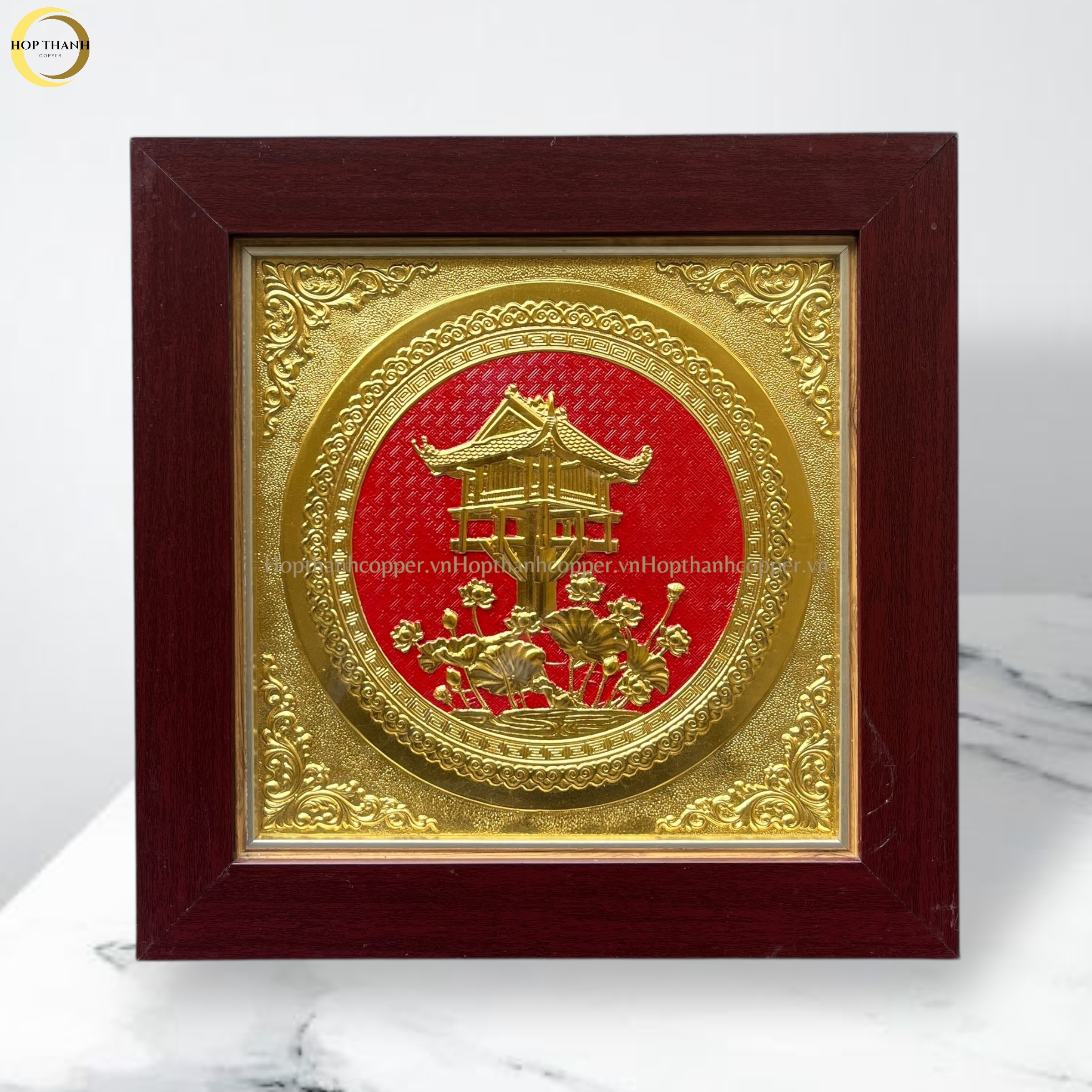 TRANH CHÙA MỘT CỘT BẰNG ĐỒNG DÁT VÀNG - KÍCH THƯỚC 40x40CM
