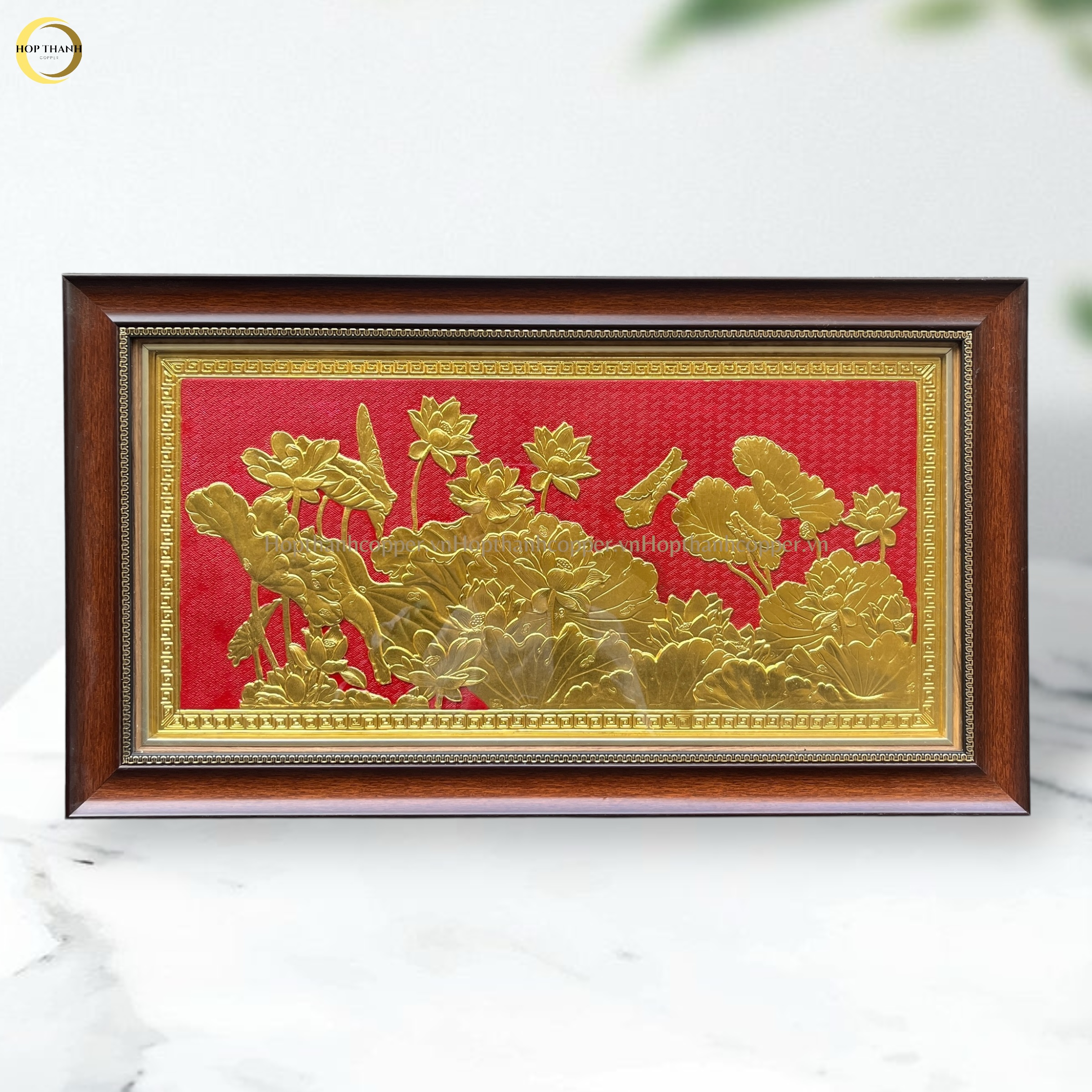 TRANH HOA SEN BẰNG ĐỒNG DÁT VÀNG - KÍCH THƯỚC 70X40CM