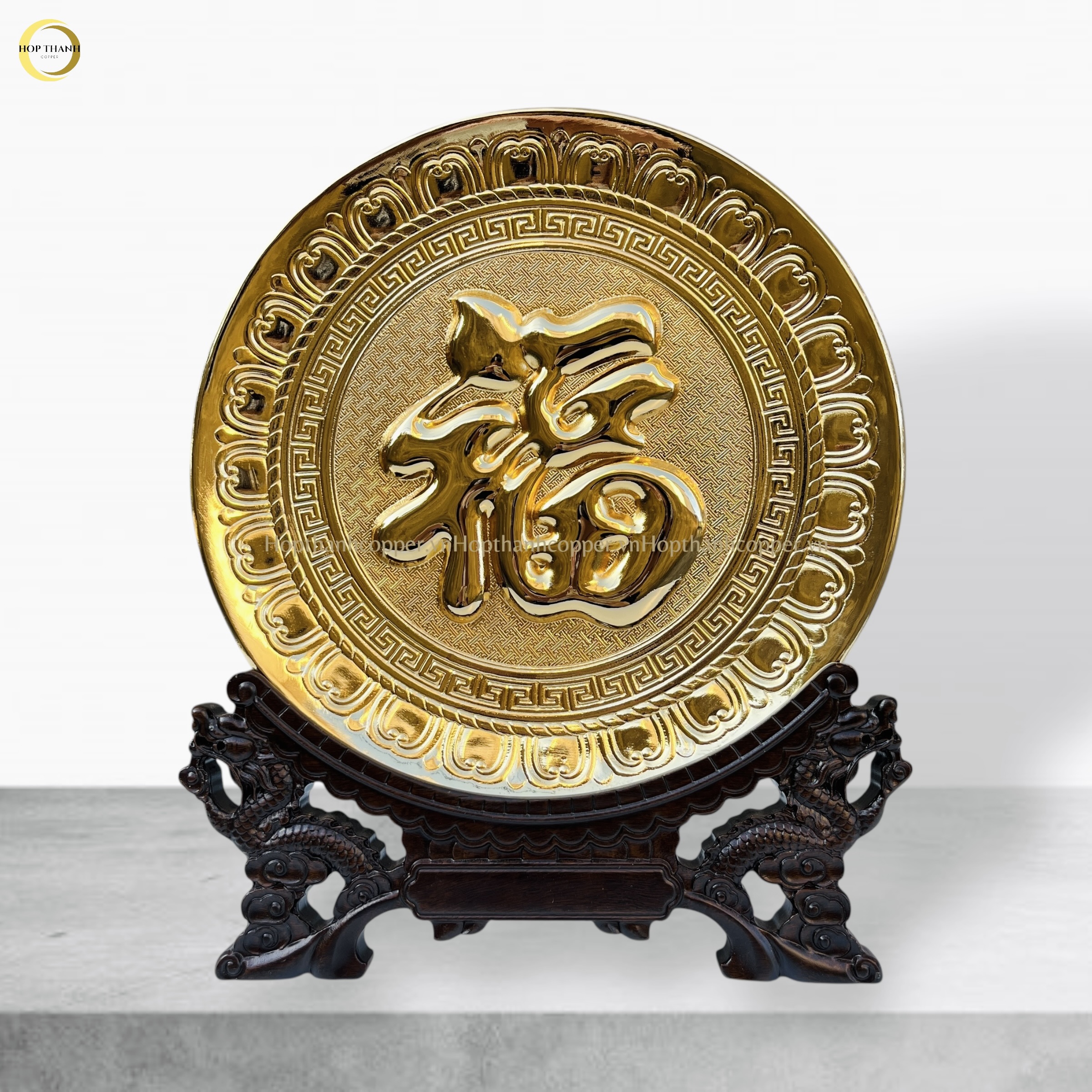 TRANH ĐĨA CHỮ PHÚC TIẾNG HÁN BẰNG ĐỒNG MẠ VÀNG 24K - TRANH QUÀ TẶNG ĐỂ BÀN (KÍCH THƯỚC 25CM)